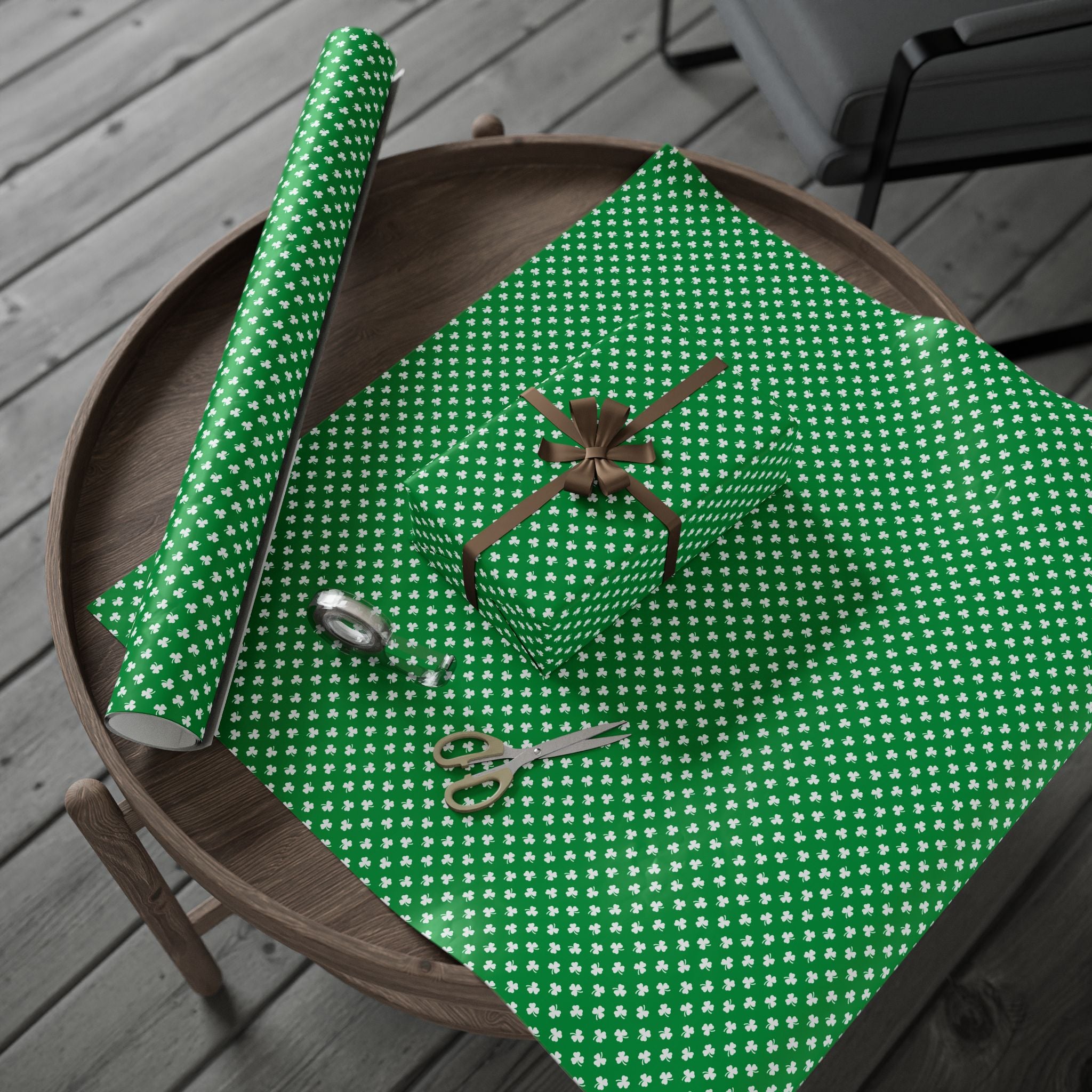 St Patrick's Day Clover on Green Wrapping Paper | Holiday Gift Wrapping Paper Roll