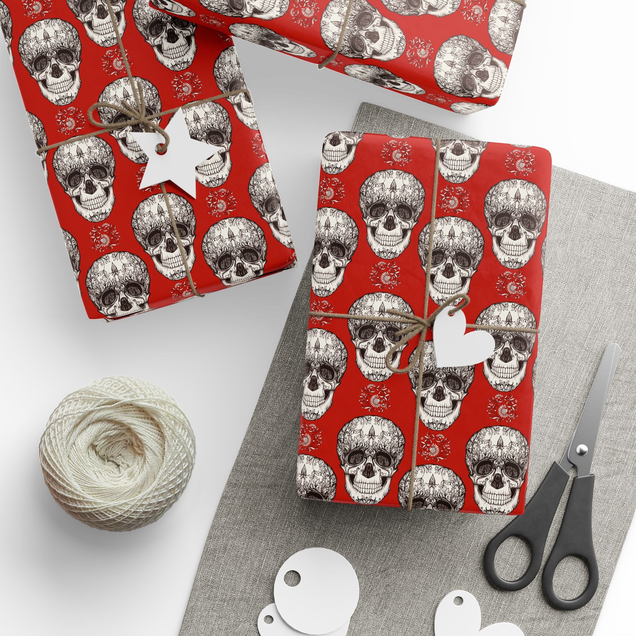 Day of the Dead Red Floral Sugar Skulls Wrapping Paper | Holiday Gift Wrapping Paper Roll