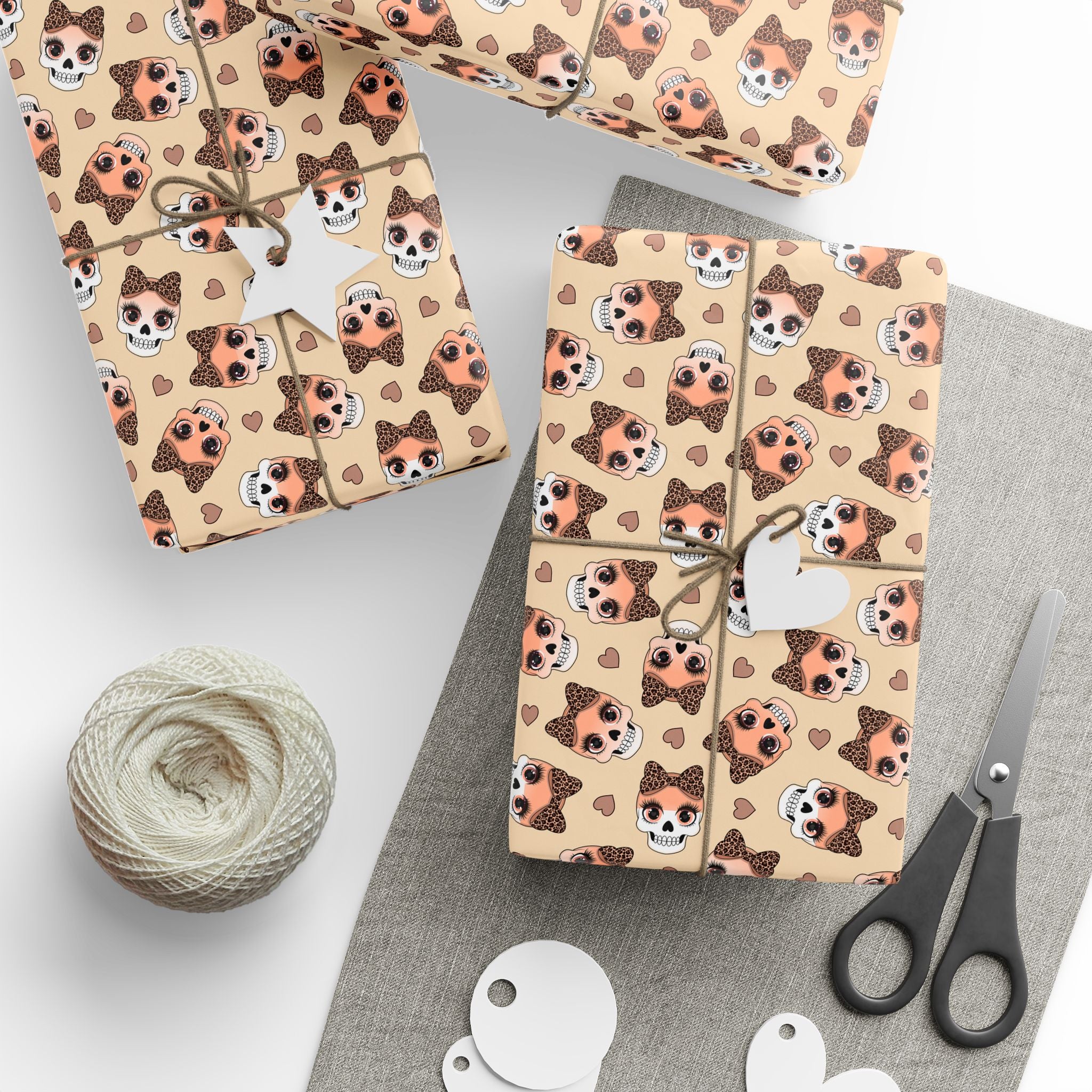 Day of the Dead Leopard Bow Skulls Wrapping Paper | Holiday Gift Wrapping Paper Roll