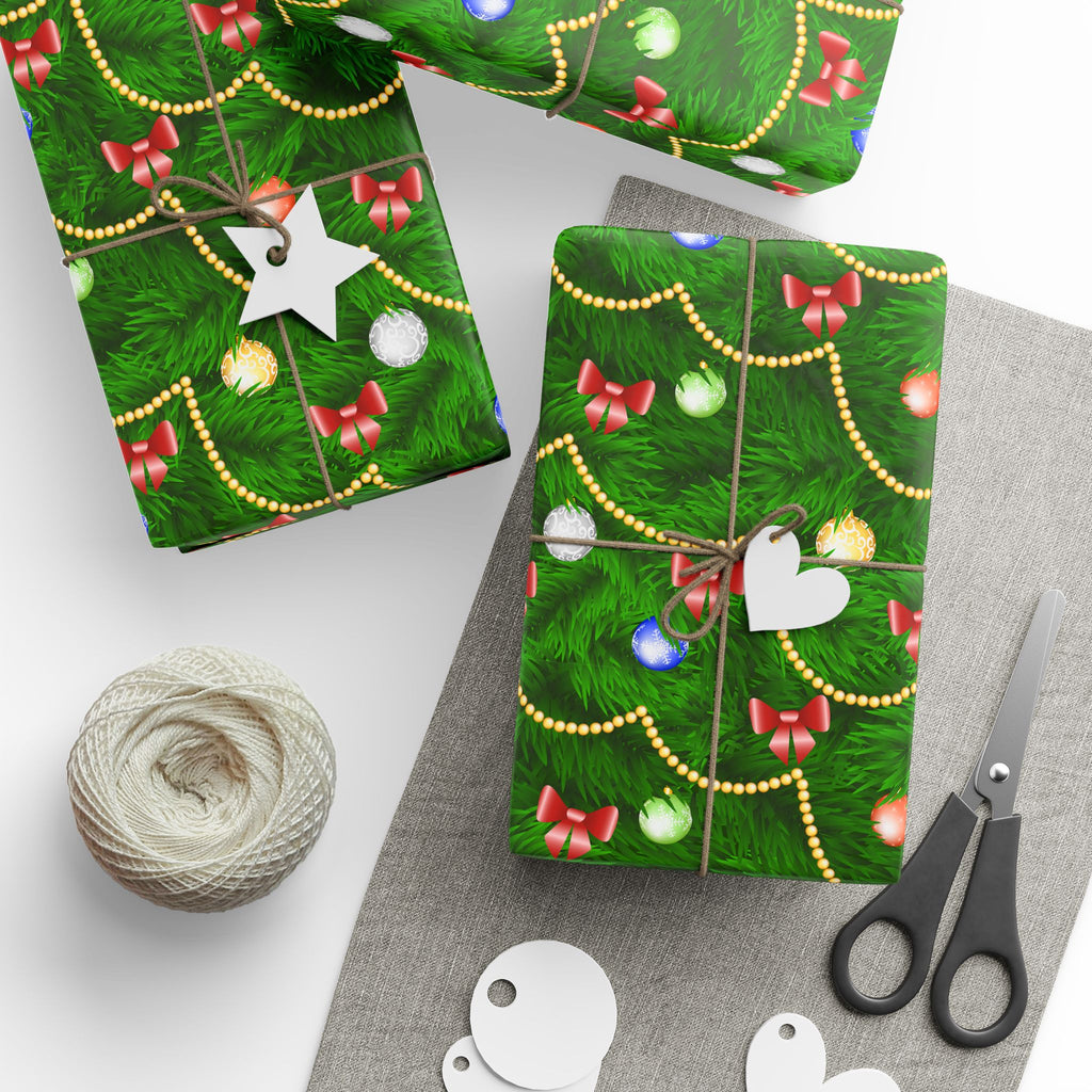 Christmas Decorated Tree Wrapping Paper | Holiday Gift Wrapping Paper Roll