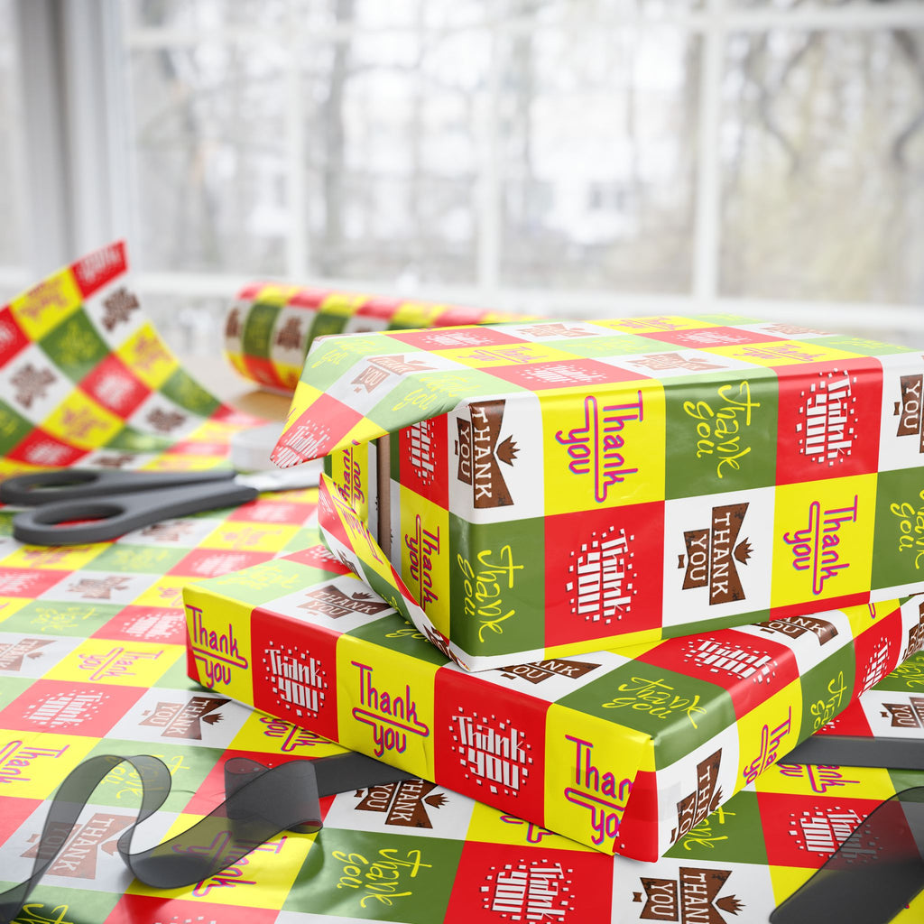 Thank You Four Square Wrapping Paper Design | Holiday Gift Wrapping Paper Roll