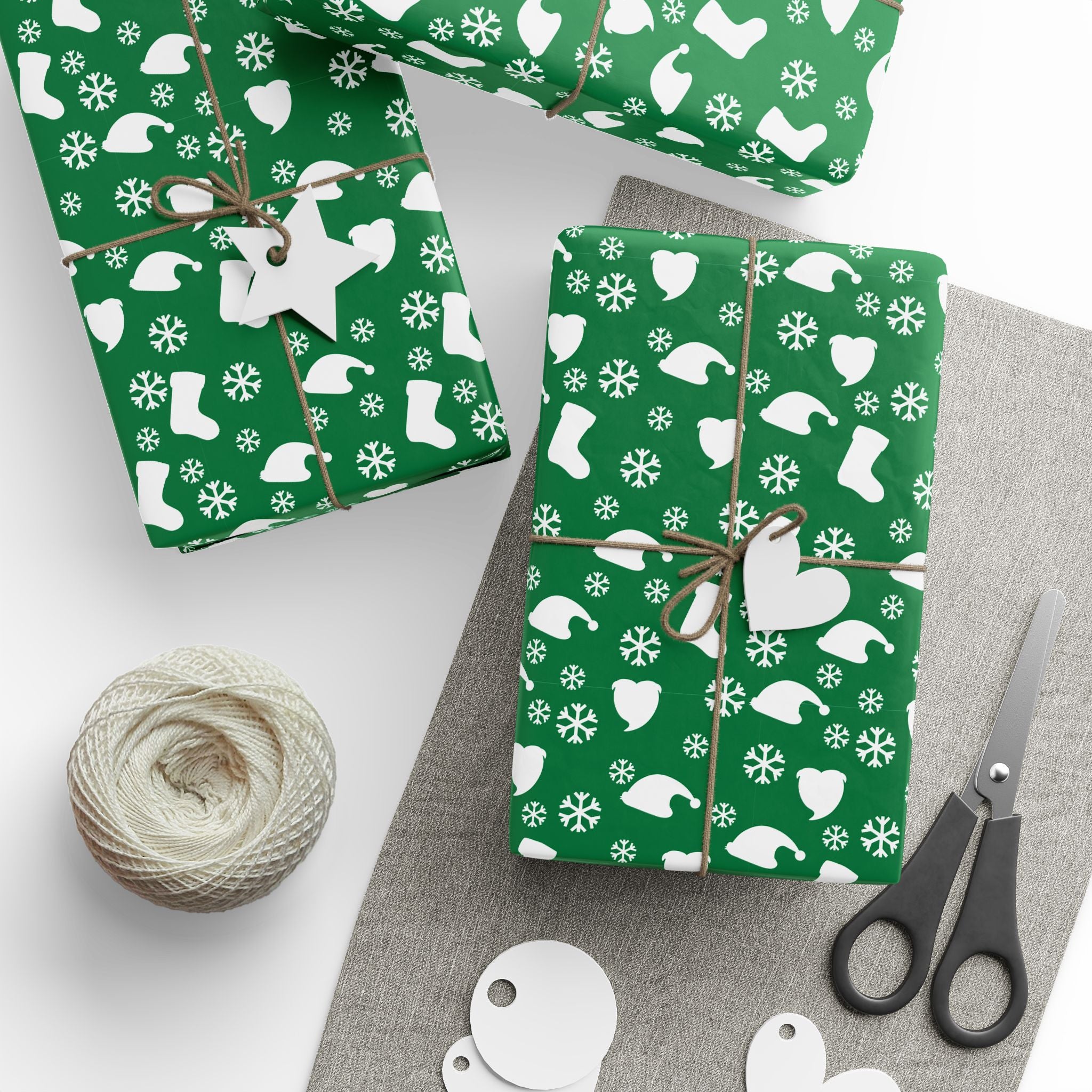 Christmas Stockings on Green Wrapping Paper | Holiday Gift Wrapping Paper Roll