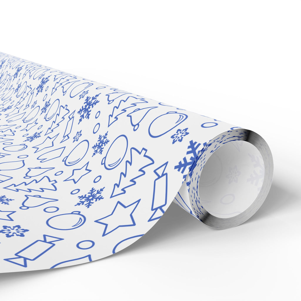 Christmas Blue Line Art Wrapping Paper | Holiday Gift Wrapping Paper
