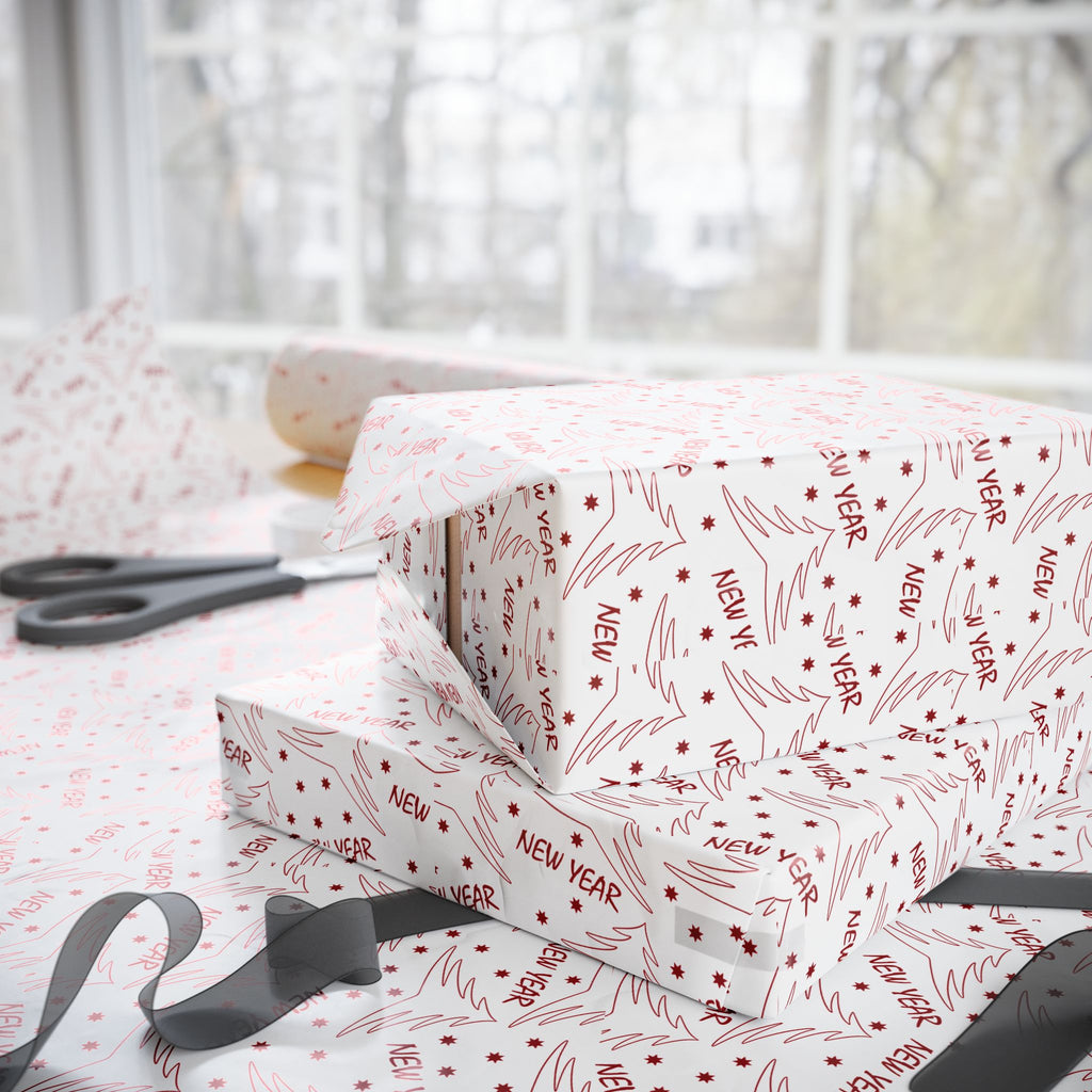 New Year's Pine Stars Wrapping Paper - Holiday Gift Wrapping Paper Roll