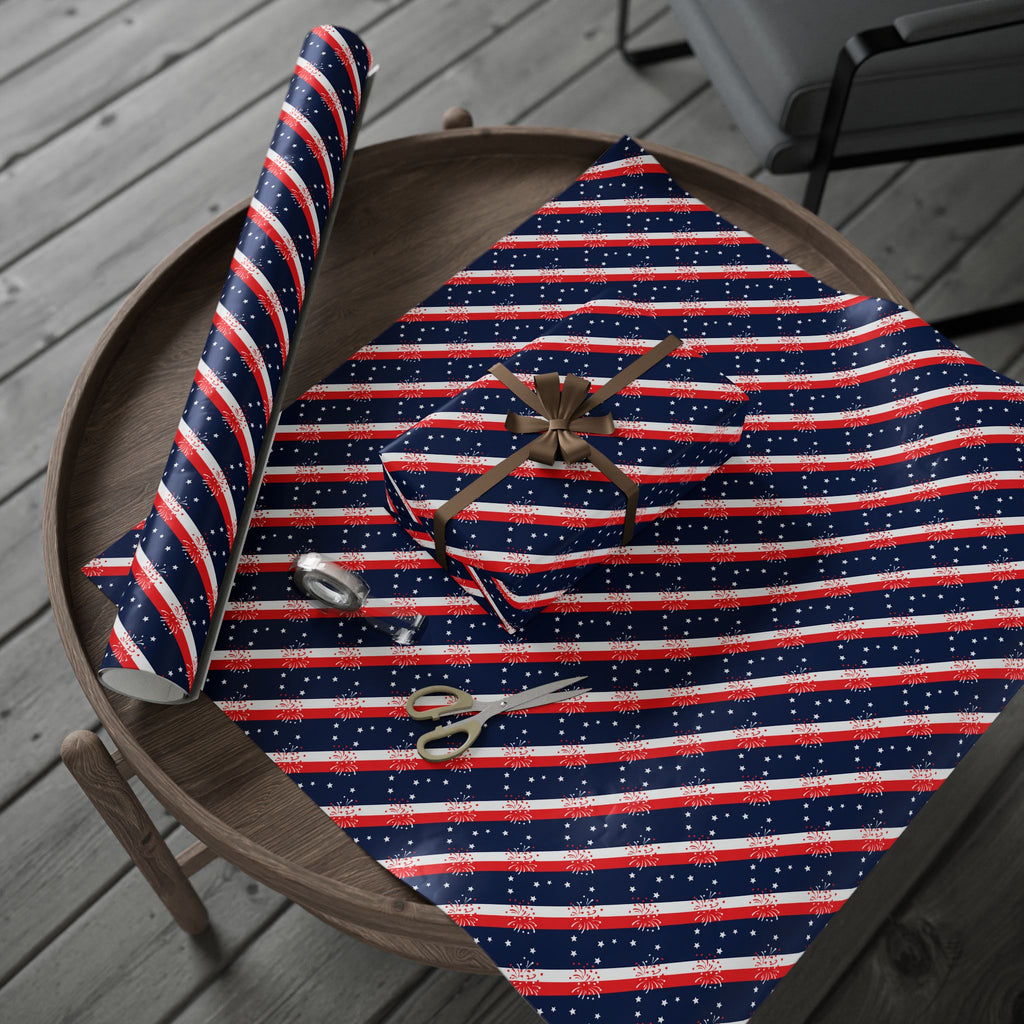 4th of July Diagonal Fireworks Wrapping Paper | Patriotic Gift Wrapping Paper Roll