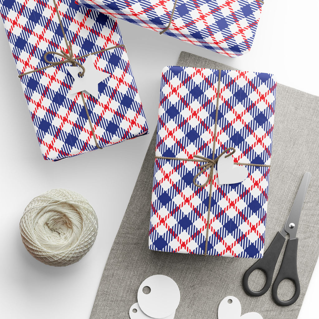 4th of July Abstract Plaid Wrapping Paper | Holiday Gift Wrapping Paper Roll