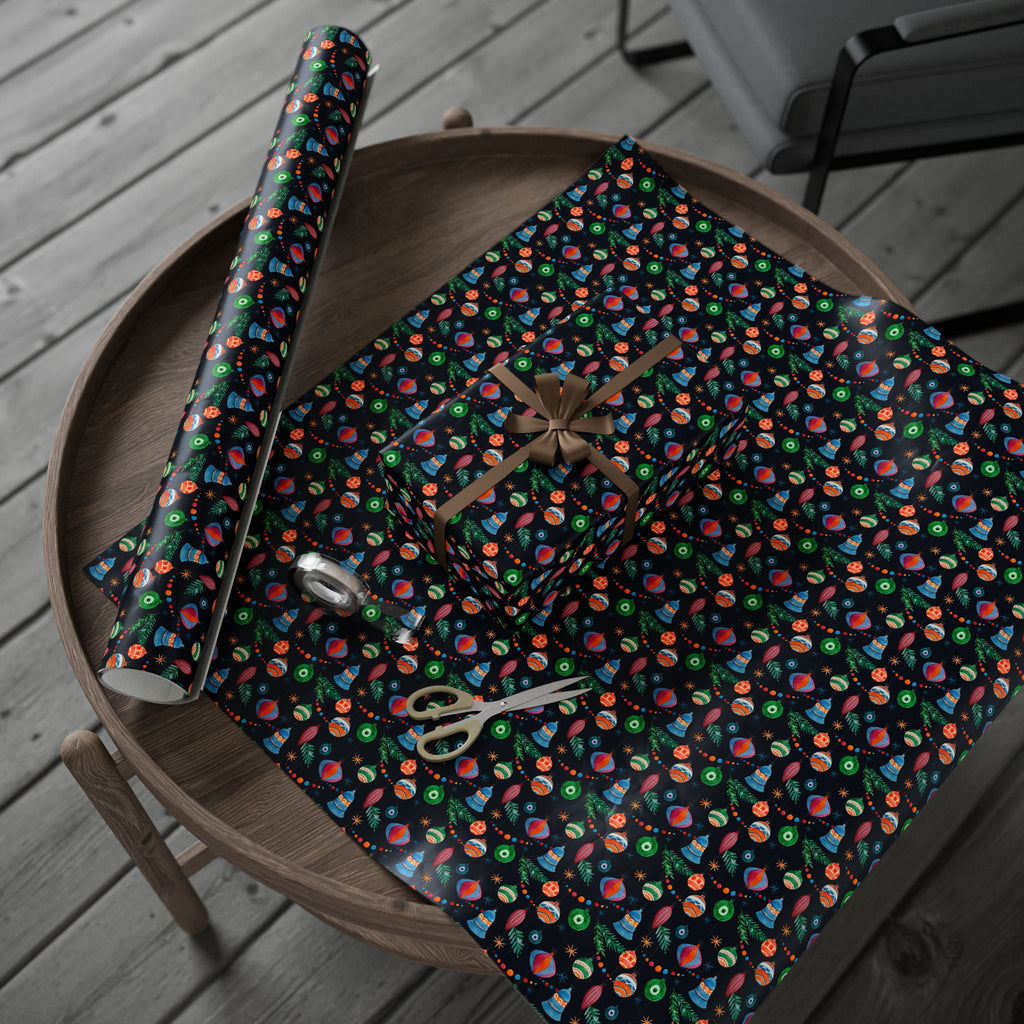 Christmas Watercolor Ornaments Wrapping Paper | Holiday Gift Wrapping Paper Roll