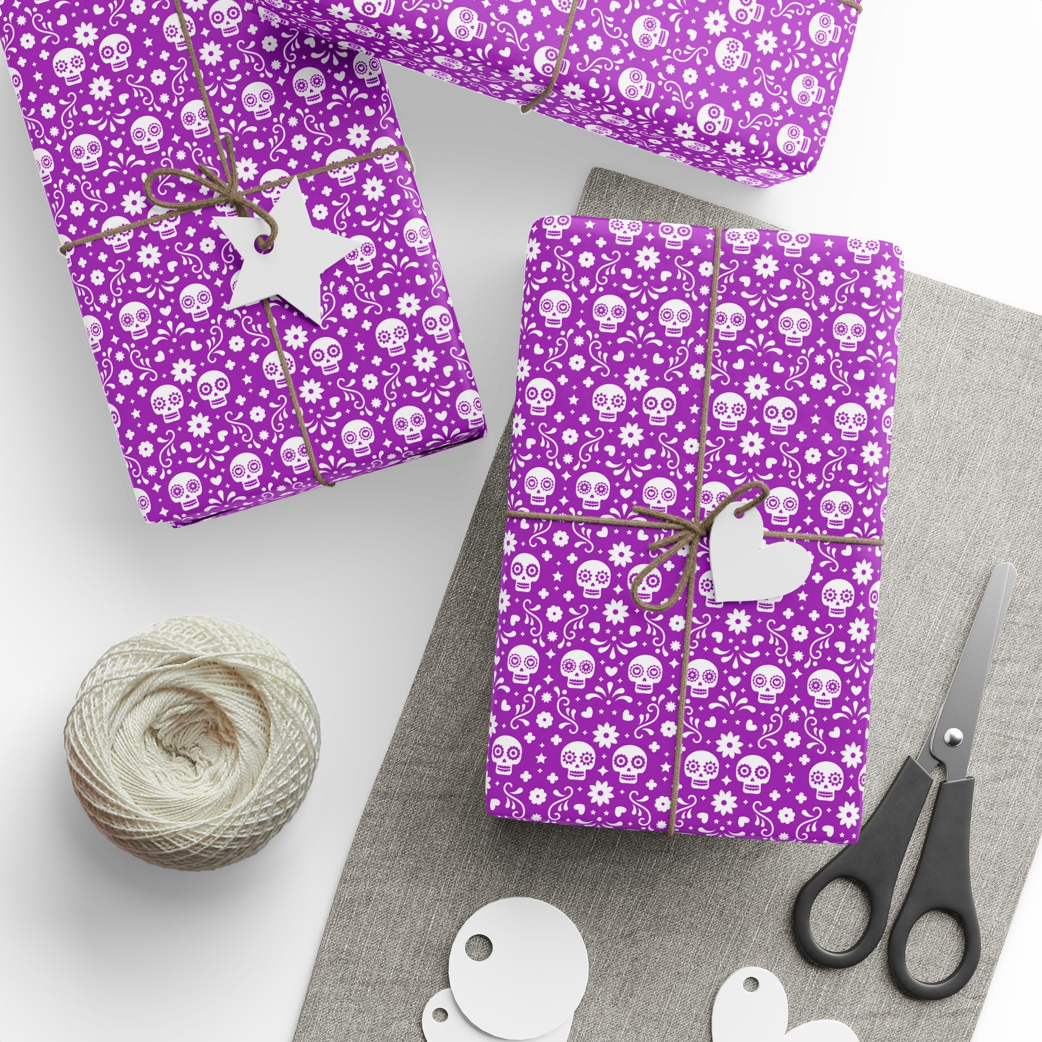 Day of the Dead Raspberry Skulls Wrapping Paper | Holiday Gift Wrapping Paper Roll