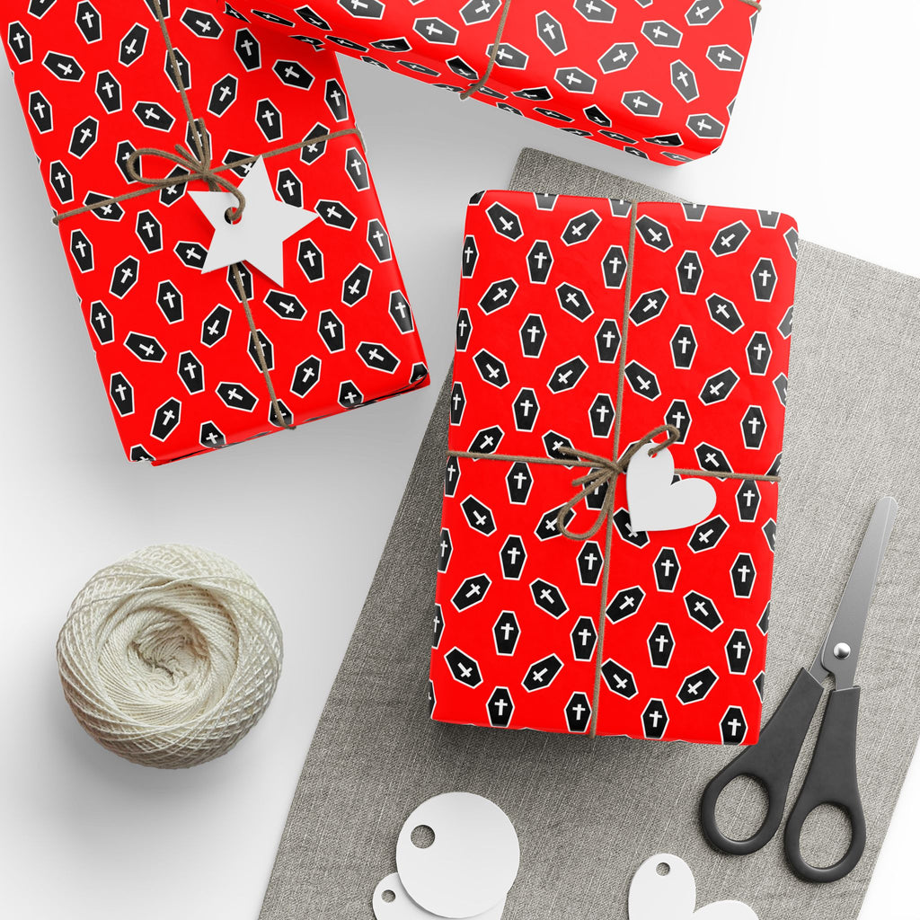 Halloween Coffin Collage Wrapping Paper | Holiday Gift Wrapping Paper Roll