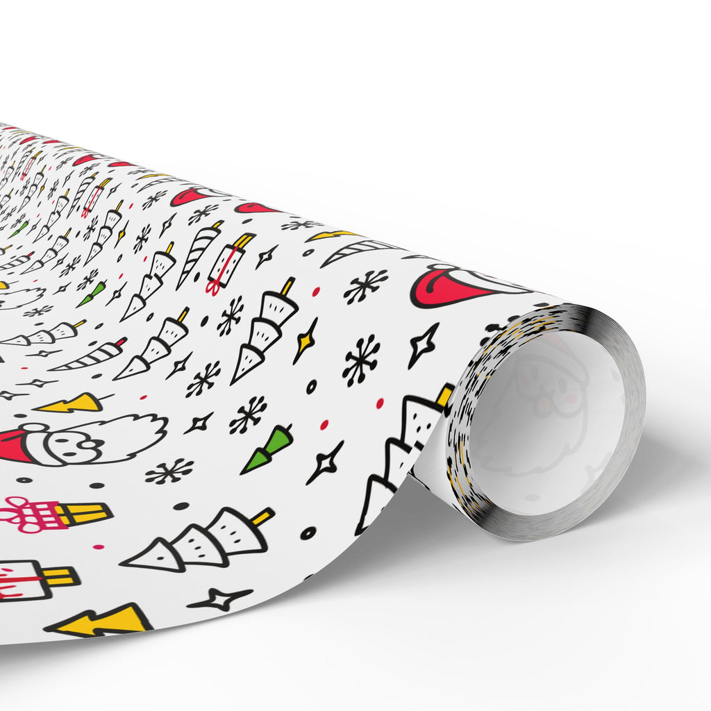 Christmas Santa Icons Wrapping Paper | Holiday Gift Wrapping Paper Roll