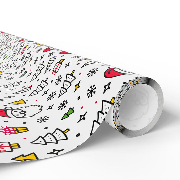 Christmas Santa Icons Wrapping Paper | Holiday Gift Wrapping Paper Roll