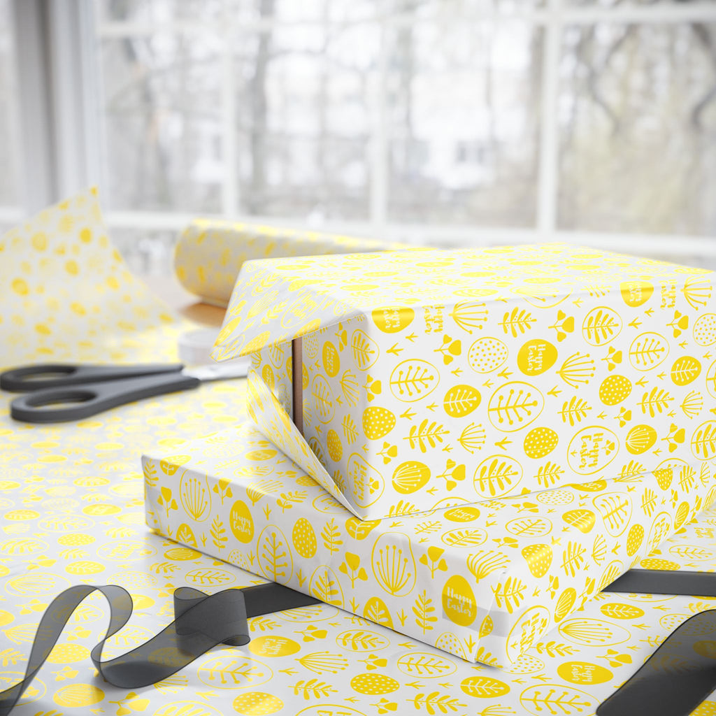 Easter Yellow Spring Leafs Wrapping Paper | Holiday Gift Wrapping Paper Roll