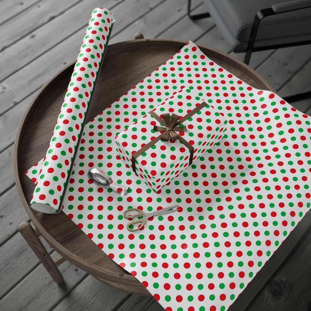 Christmas Red and Green Polka Dot Wrapping Paper | Holiday Gift Wrapping Paper Roll