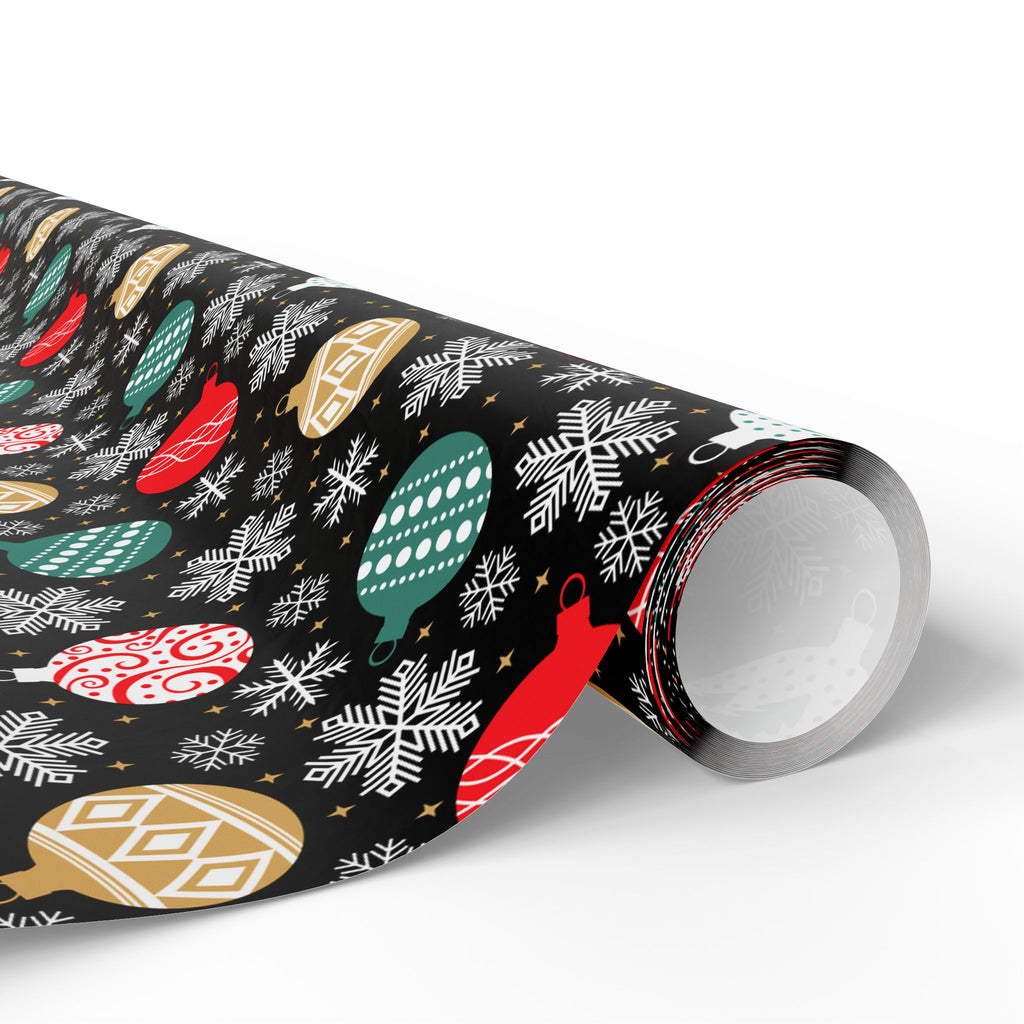 Christmas Snow Falling Ornaments Wrapping Paper | Holiday Gift Wrapping Paper Roll
