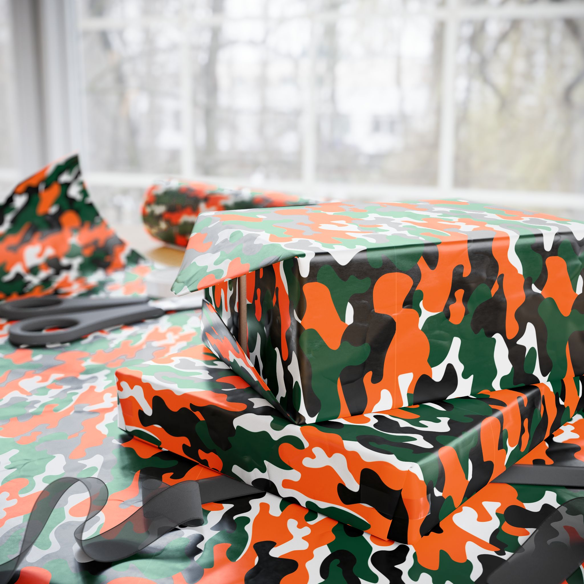 Miami Hurricanes Inspired Camoflauge Wrapping Paper - Holiday Gift Wrapping Paper Roll