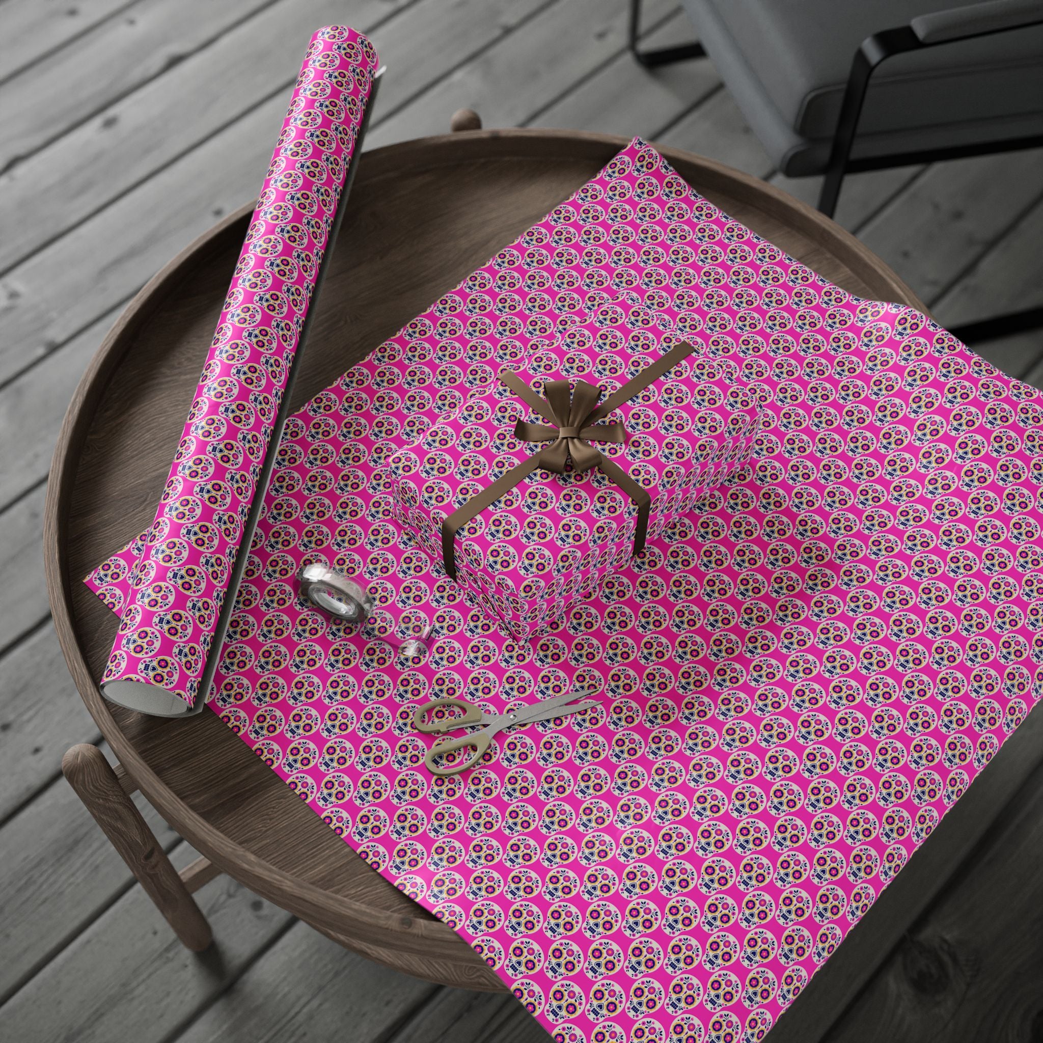 Day of the Dead Pink Sugar Skulls Wrapping Paper | Holiday Gift Wrapping Paper Roll