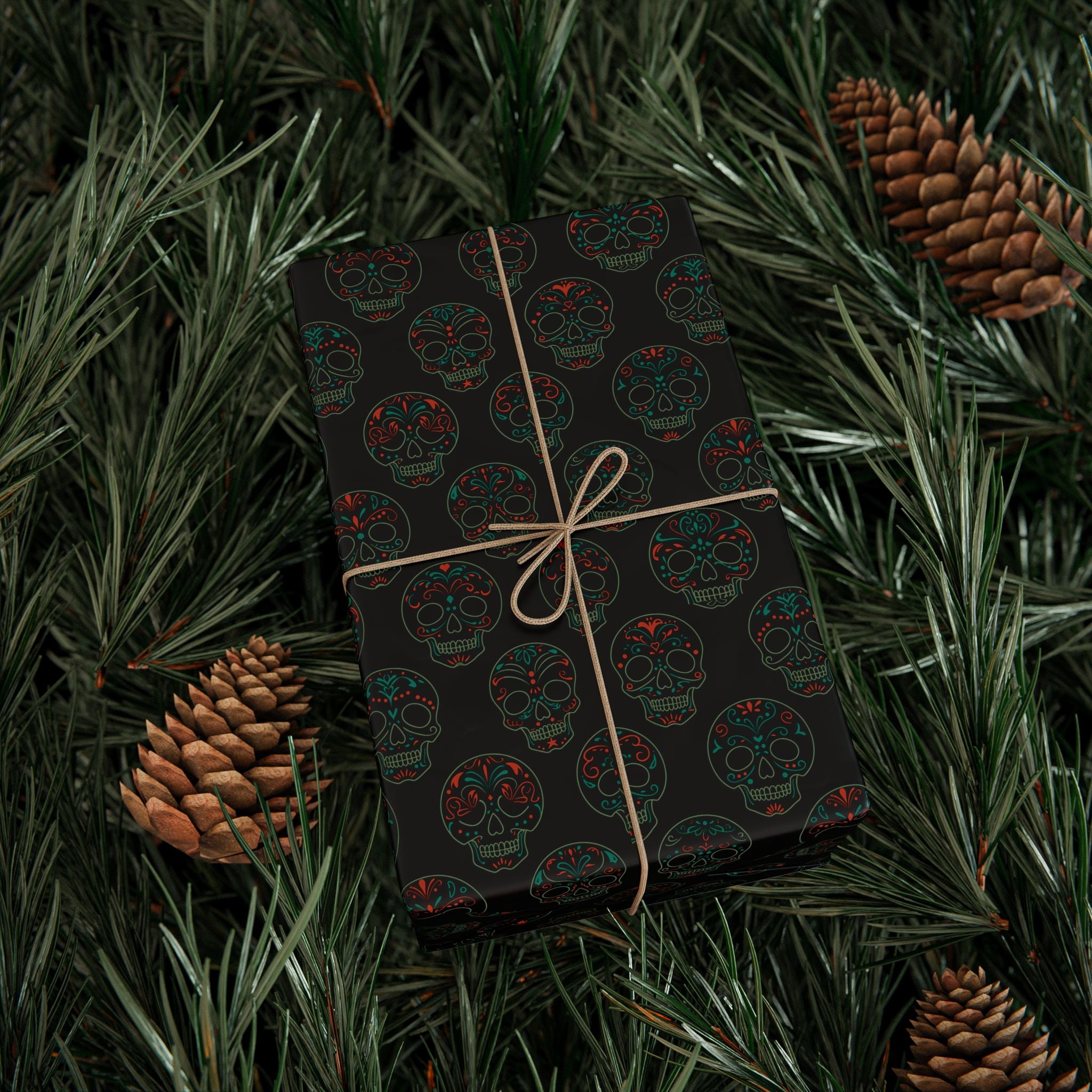 Day of the Dead Sugar Skull Outlines Wrapping Paper | Holiday Gift Wrapping Paper Roll