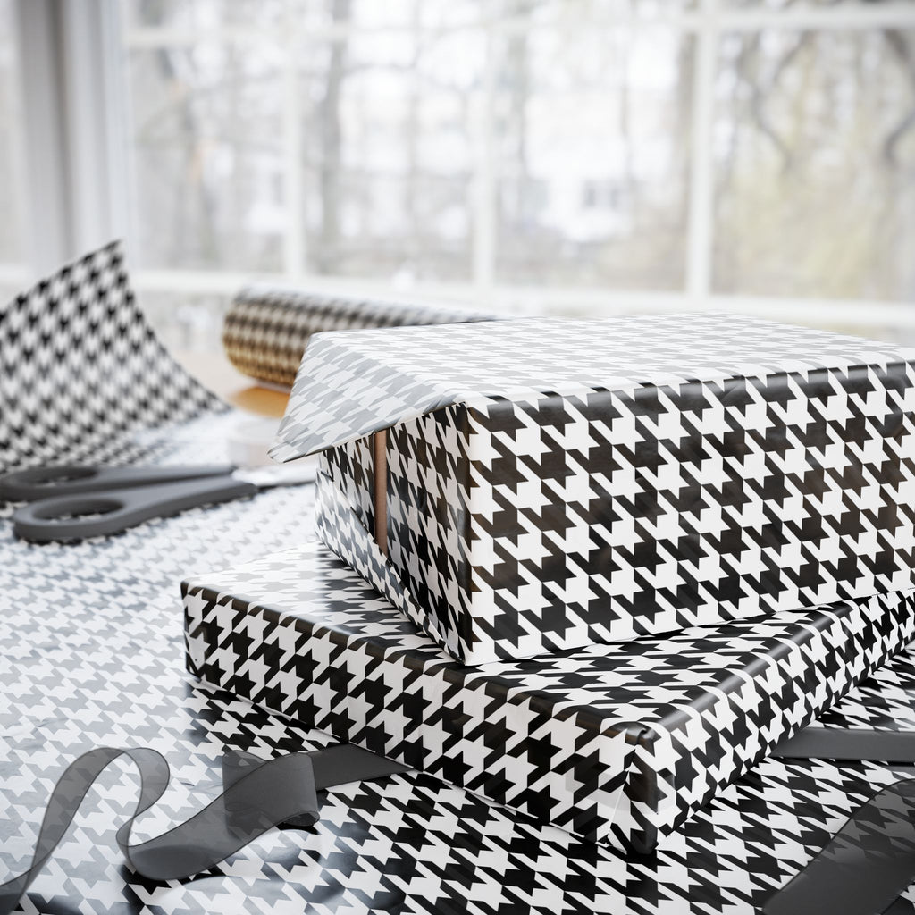 Houndstooth Wrapping Paper Design Black 001 - Holiday Gift Wrapping Paper Roll