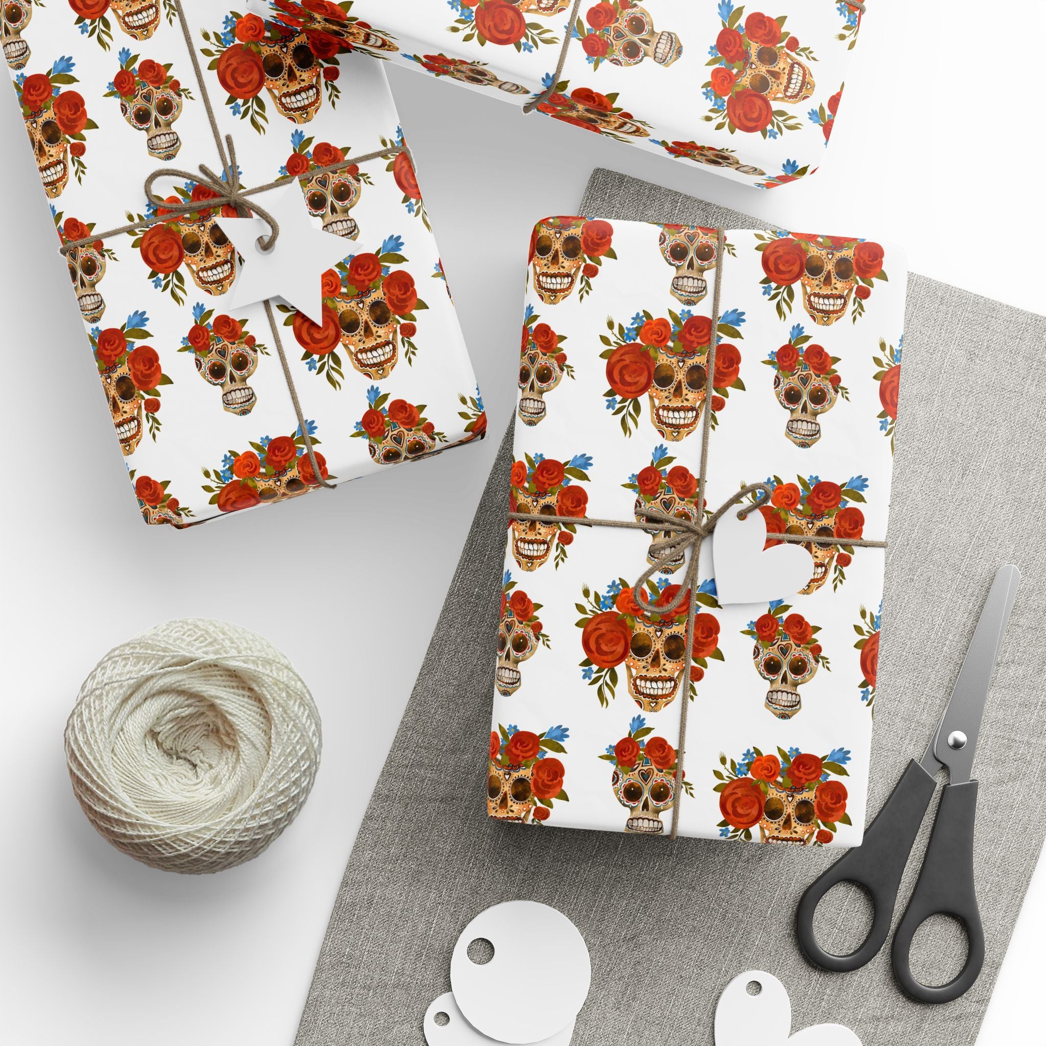 Day of the Dead Rose Heads Wrapping Paper | Holiday Gift Wrapping Paper Roll
