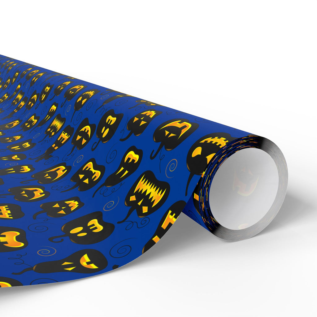Halloween Jack-O-Lanterns on Blue Wrapping Paper | Holiday Gift Wrapping Paper
