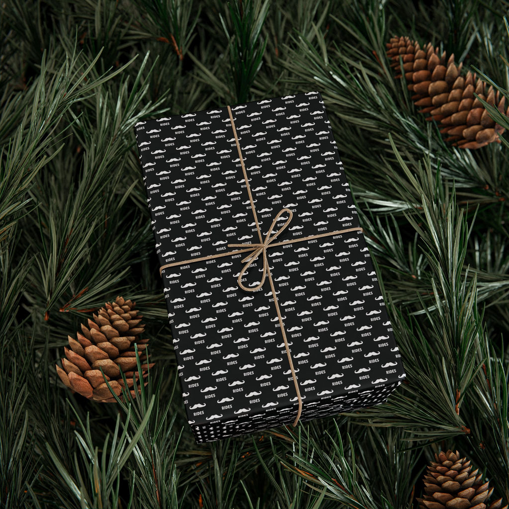 NSFW Free Mustache Rides on Black Wrapping Paper - Holiday Gift Wrapping Paper Roll