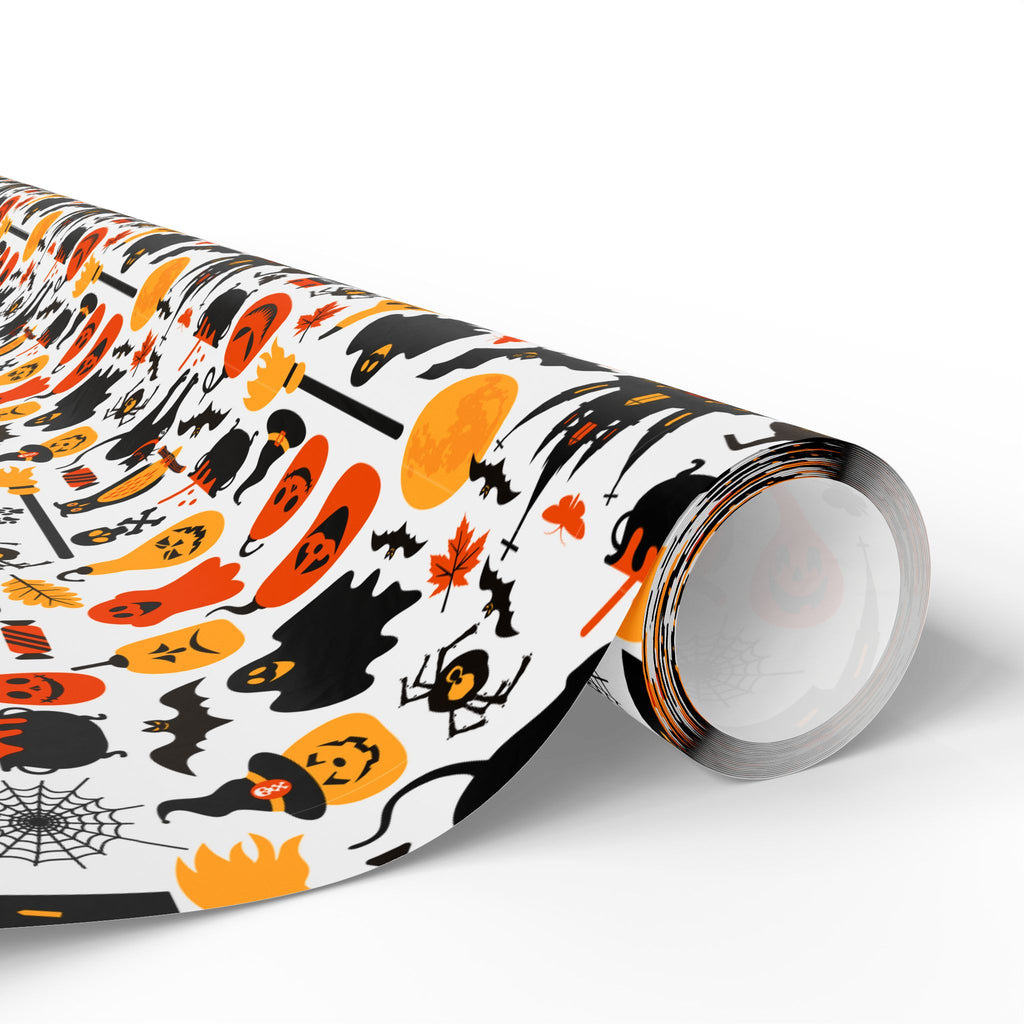 Halloween Black Cat Collage on White Wrapping Paper | Holiday Gift Wrapping Paper Roll