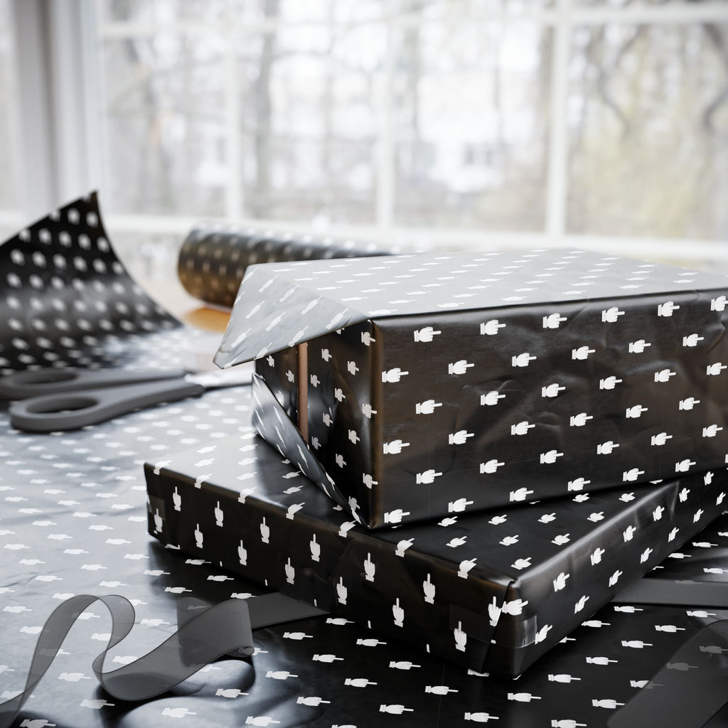 NSFW Friendly Hello Middle Finger on Black Wrapping Paper - Holiday Gift Wrapping Paper Roll