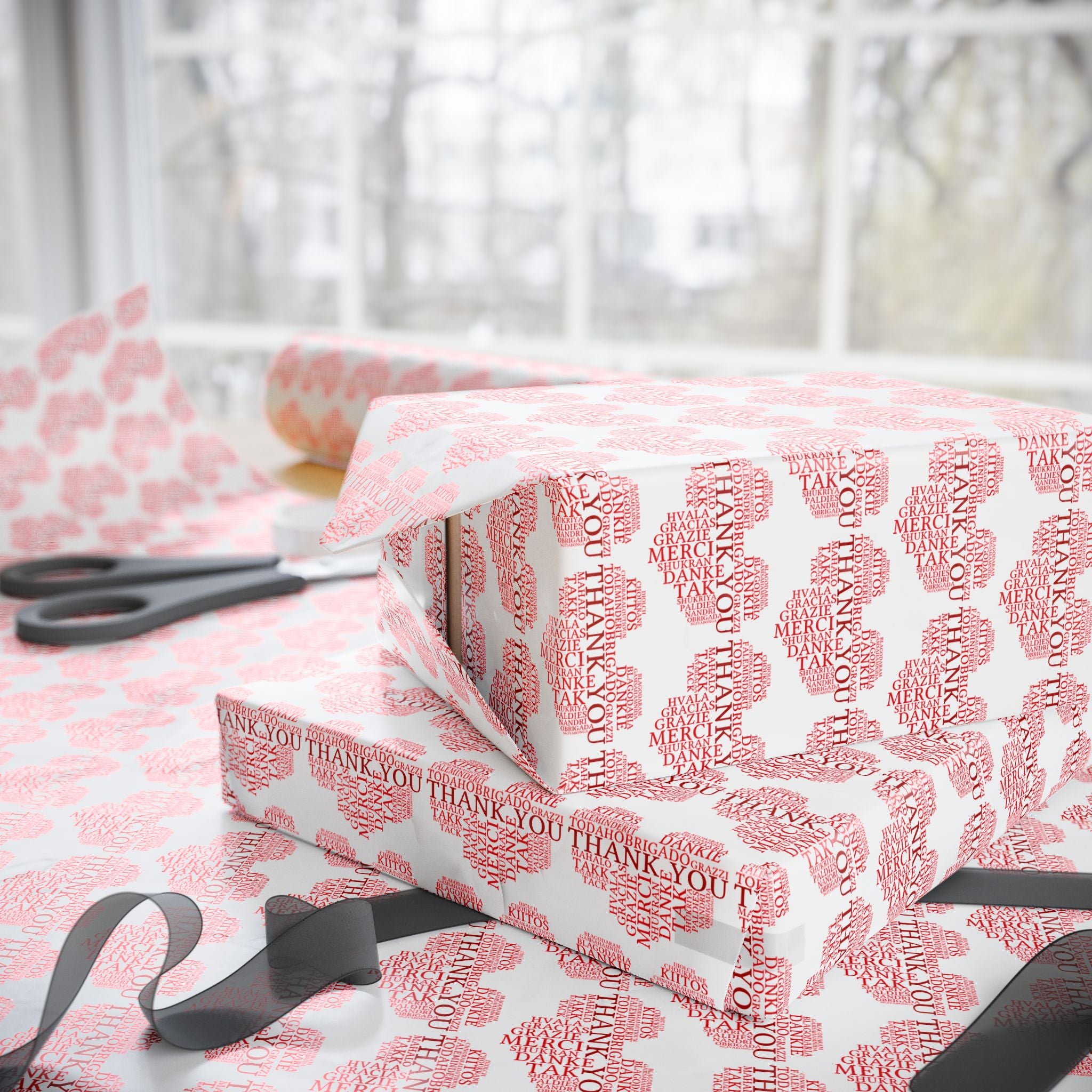 Thank You Multilingual Heart Wrapping Paper Design | Holiday Gift Wrapping Paper Roll