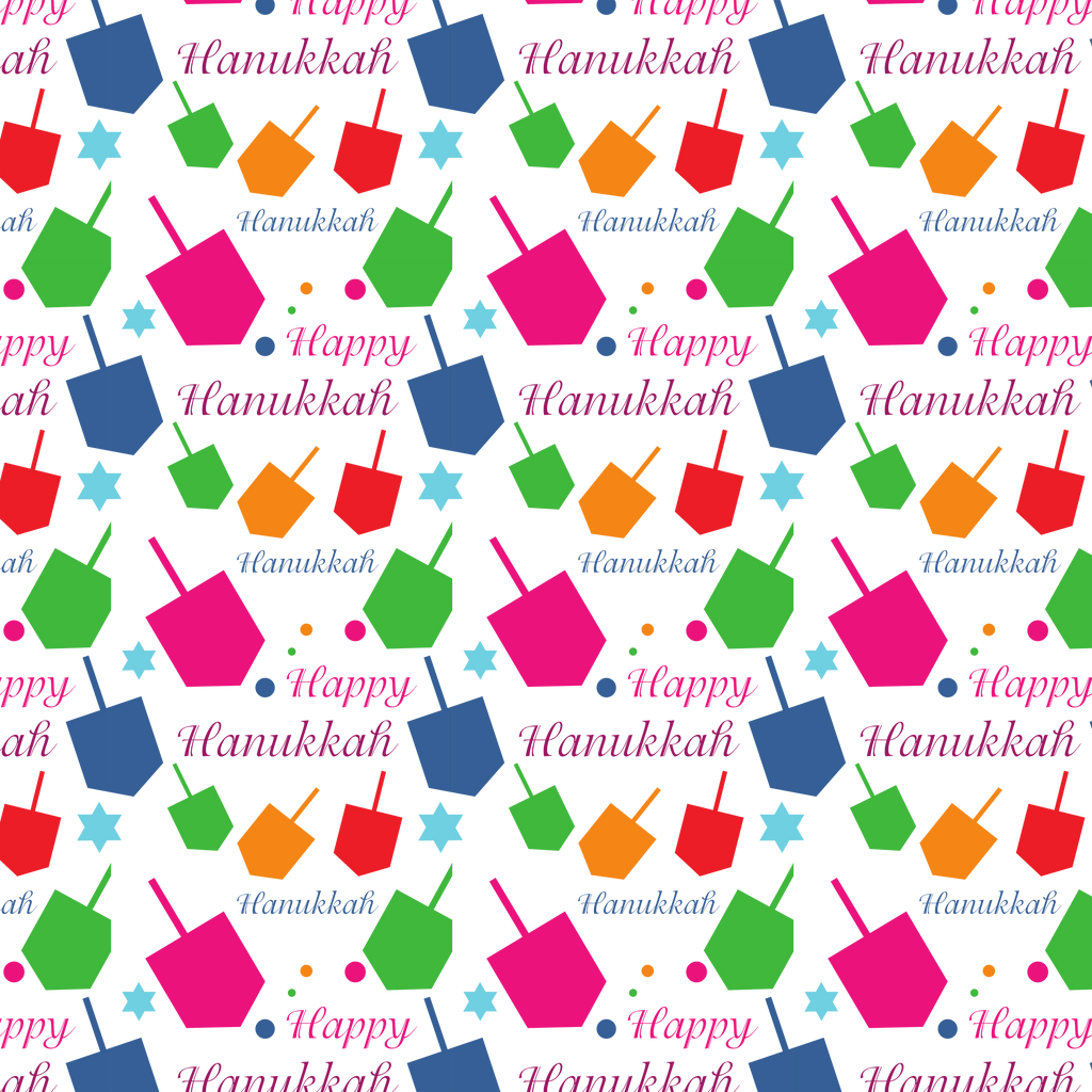 Hanukkah Multicolor Dreidels Wrapping Paper | Holiday Gift Wrapping Paper Roll