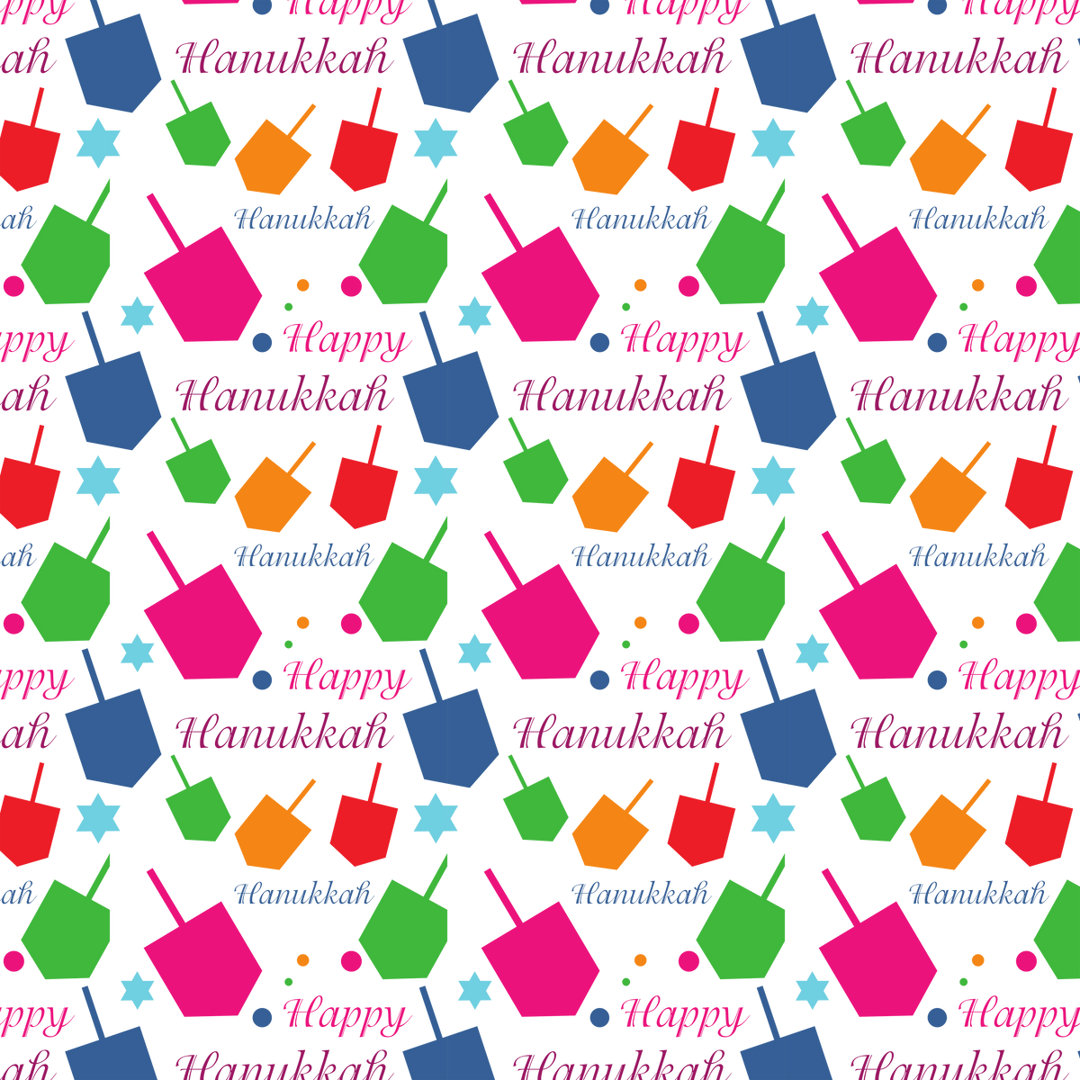 Hanukkah Multicolor Dreidels Wrapping Paper | Holiday Gift Wrapping Paper Roll