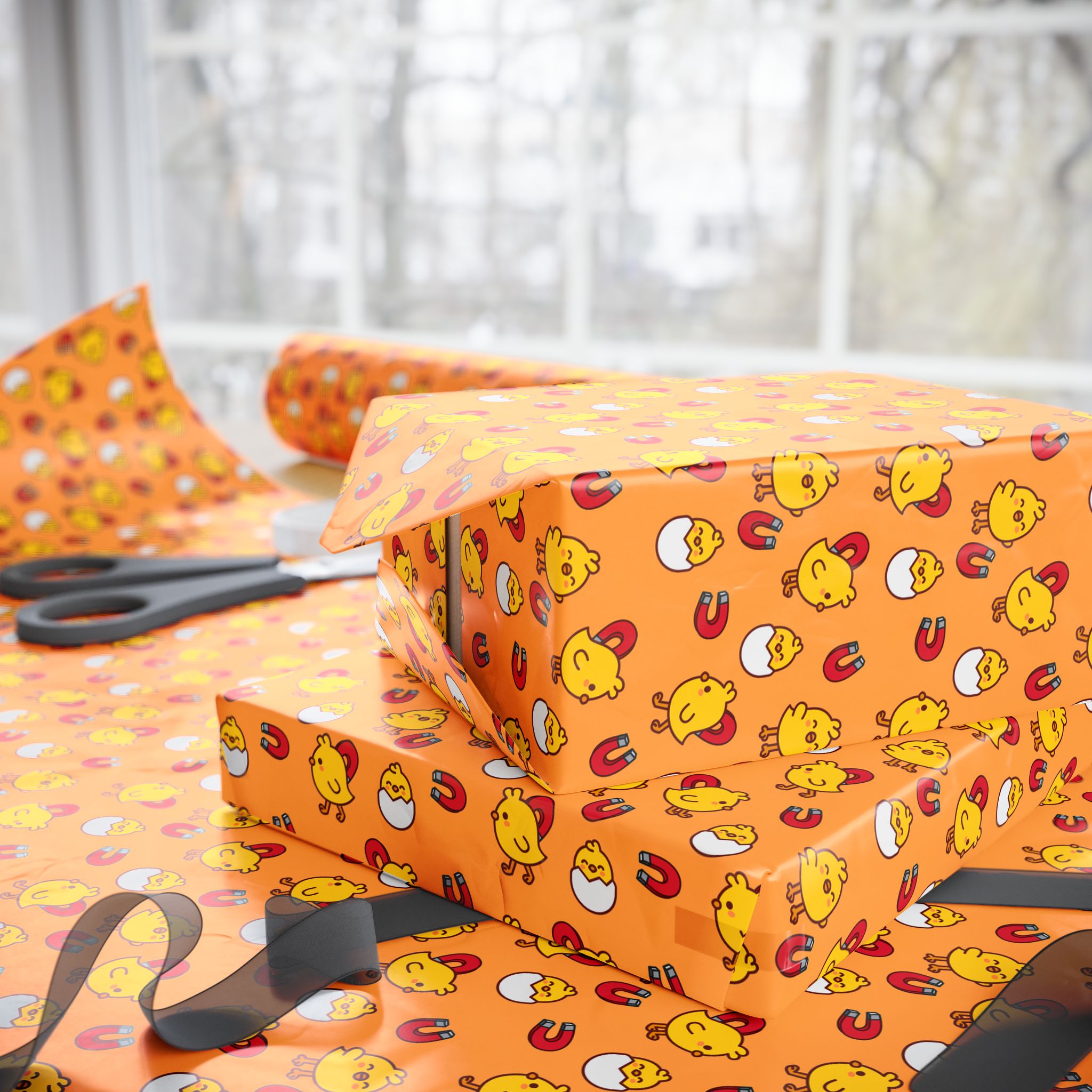 NSFW Chick Magnet on Orange Wrapping Paper - Holiday Gift Wrapping Paper Roll