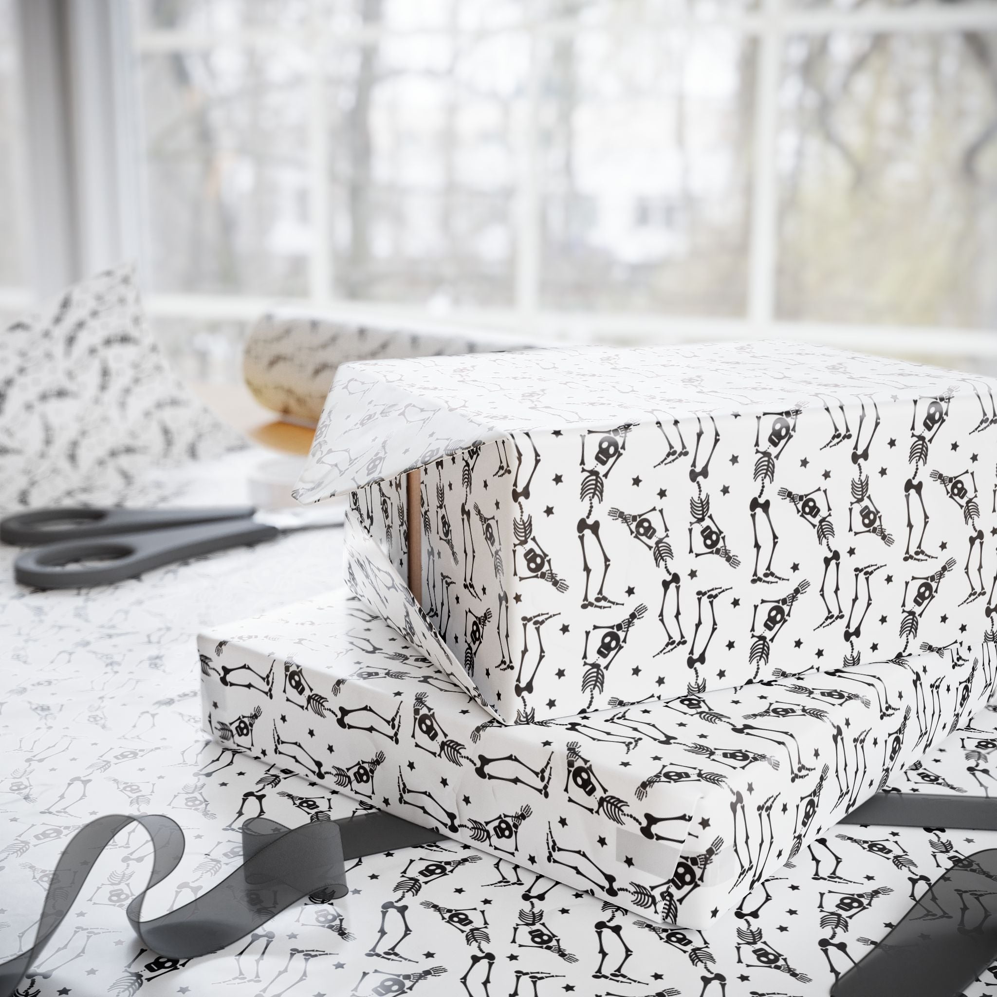 Halloween Skeleton Silhouette Wrapping Paper | Holiday Gift Wrapping Paper Roll