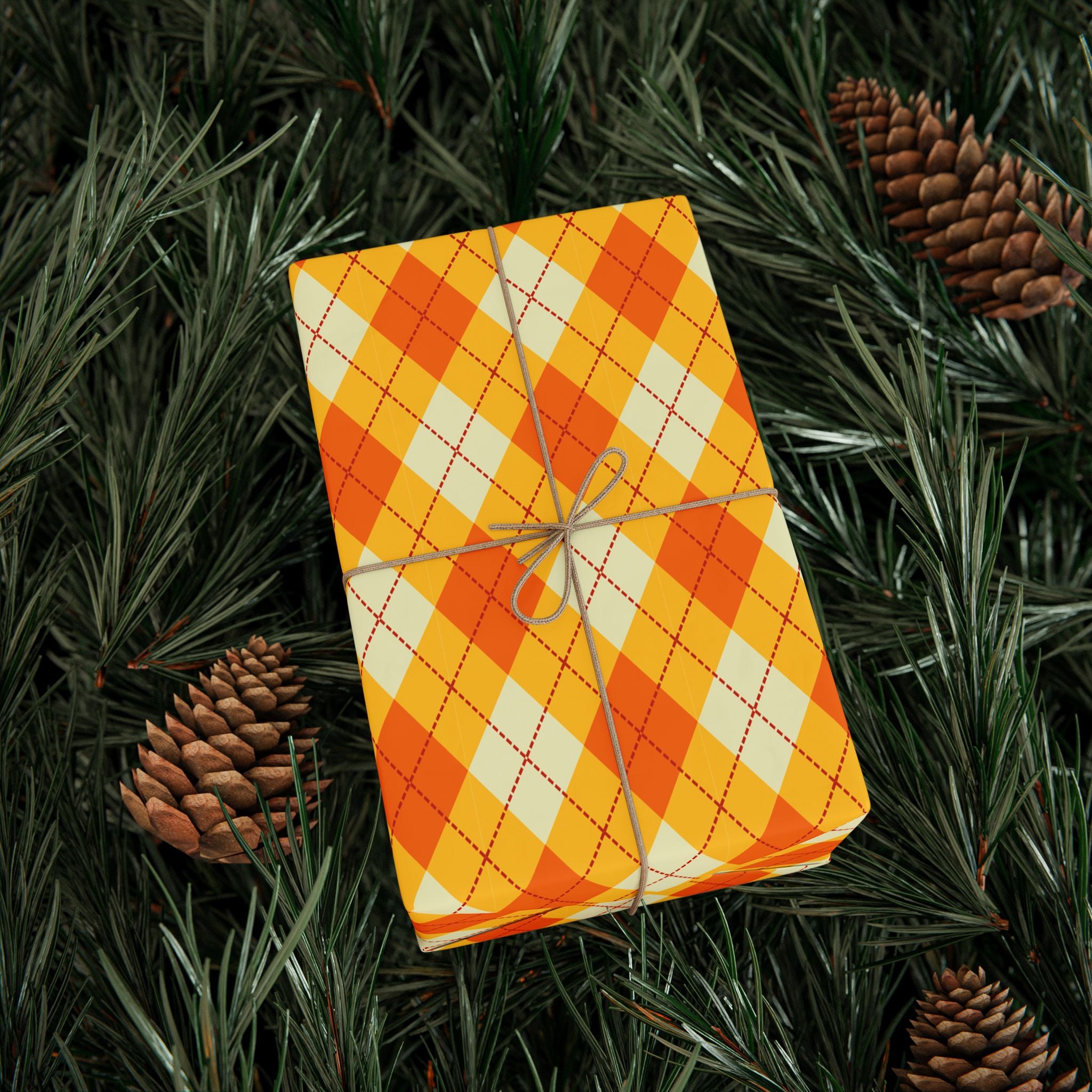 Thanksgiving Turning Leaves Checkerboard Wrapping Paper | Holiday Gift Wrapping Paper Roll