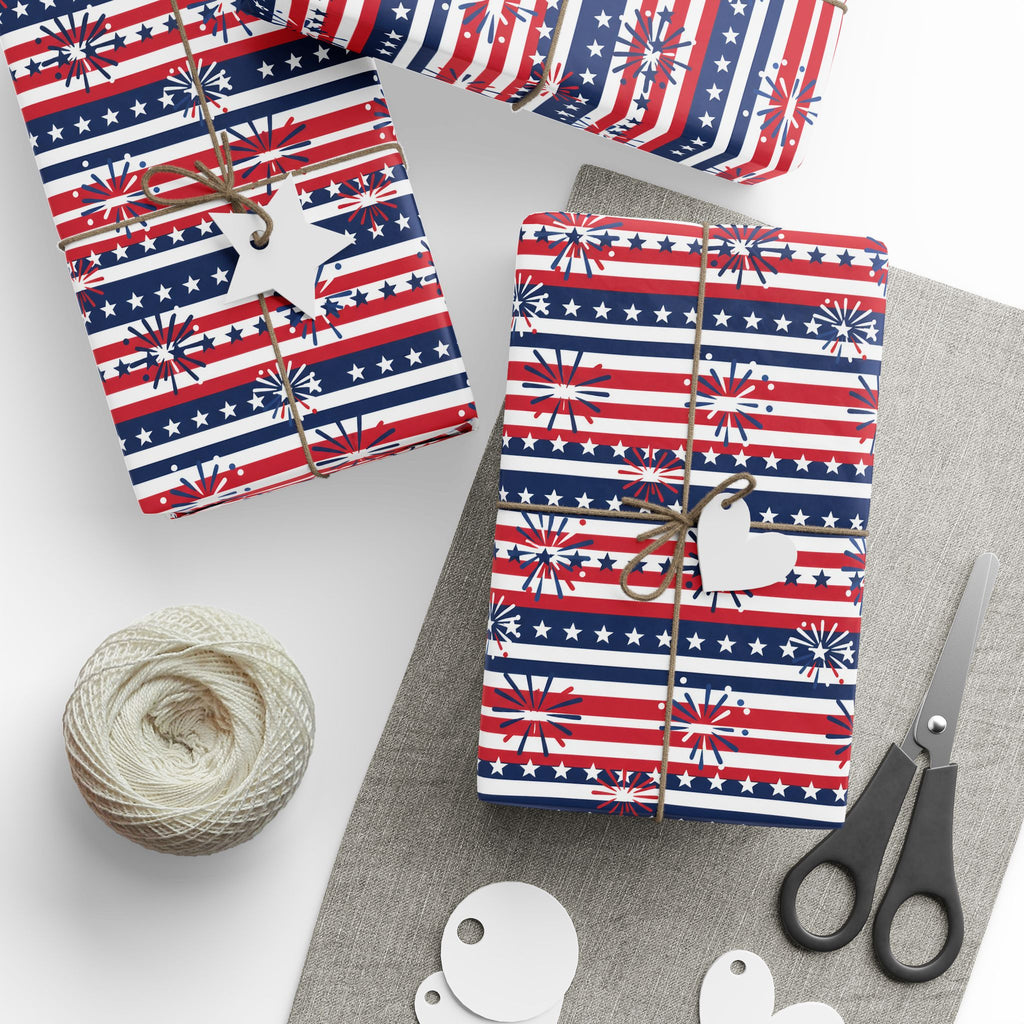 4th of July Horizontal Fireworks Wrapping Paper | Holiday Gift Wrapping Paper