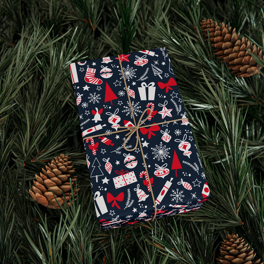Christmas Bells & Bows Wrapping Paper | Holiday Gift Wrapping Paper Roll