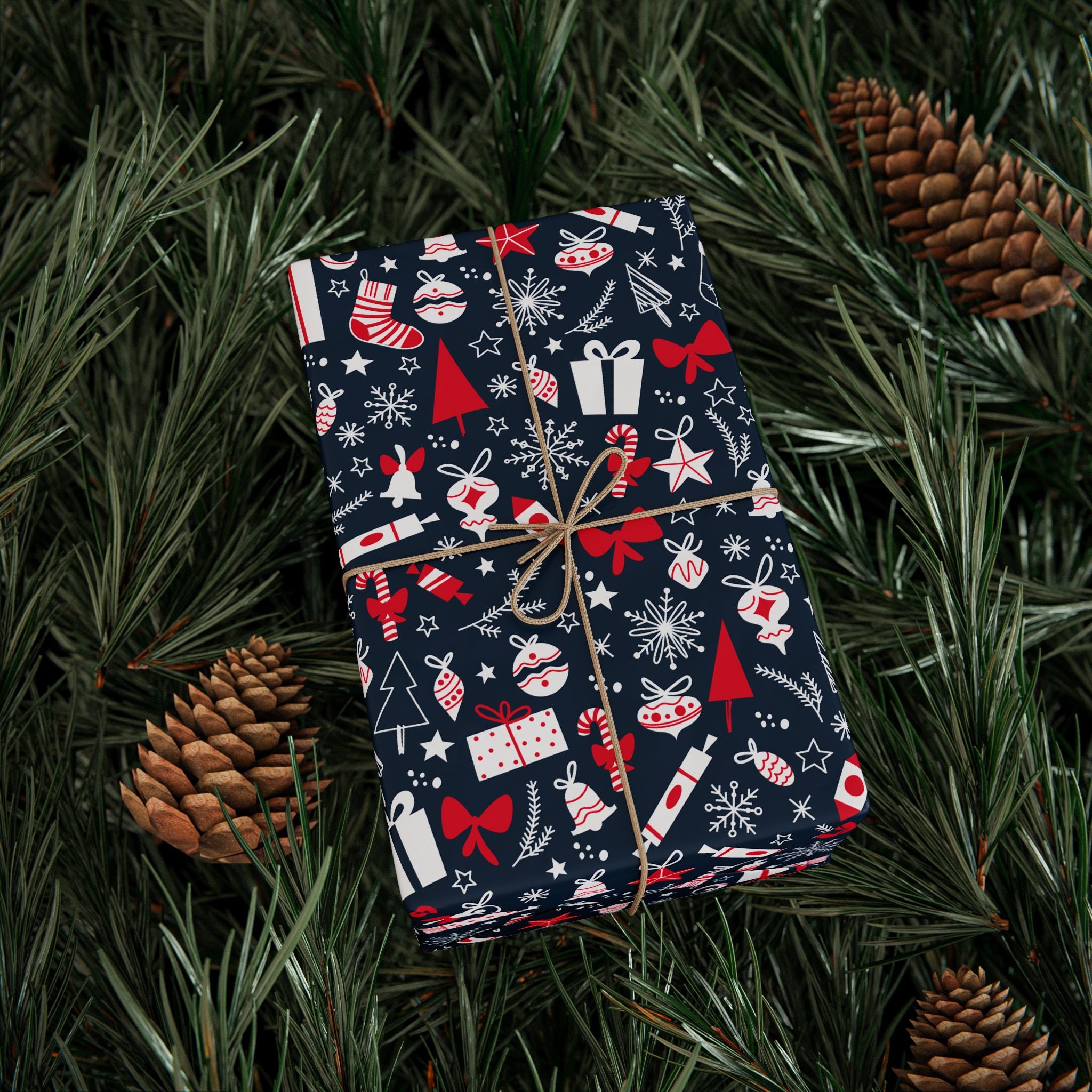 Christmas Bells & Bows Wrapping Paper | Holiday Gift Wrapping Paper Roll
