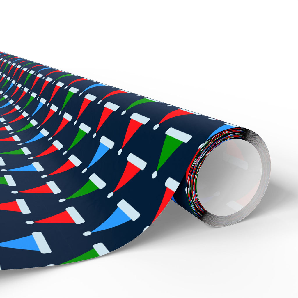 Christmas Multicolor Santa Hats Wrapping Paper | Holiday Gift Wrapping Paper Roll