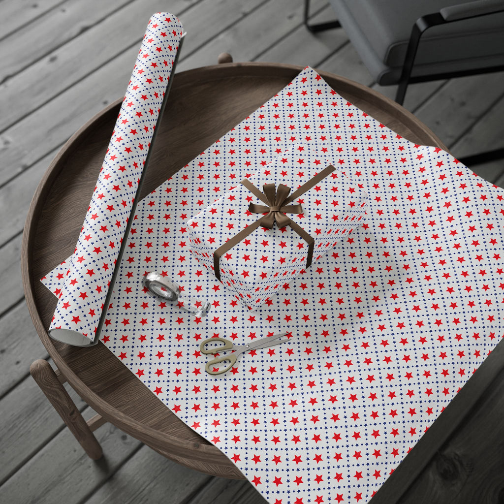 4th of July Checkerboard Stars Wrapping Paper | Holiday Gift Wrapping Paper Roll