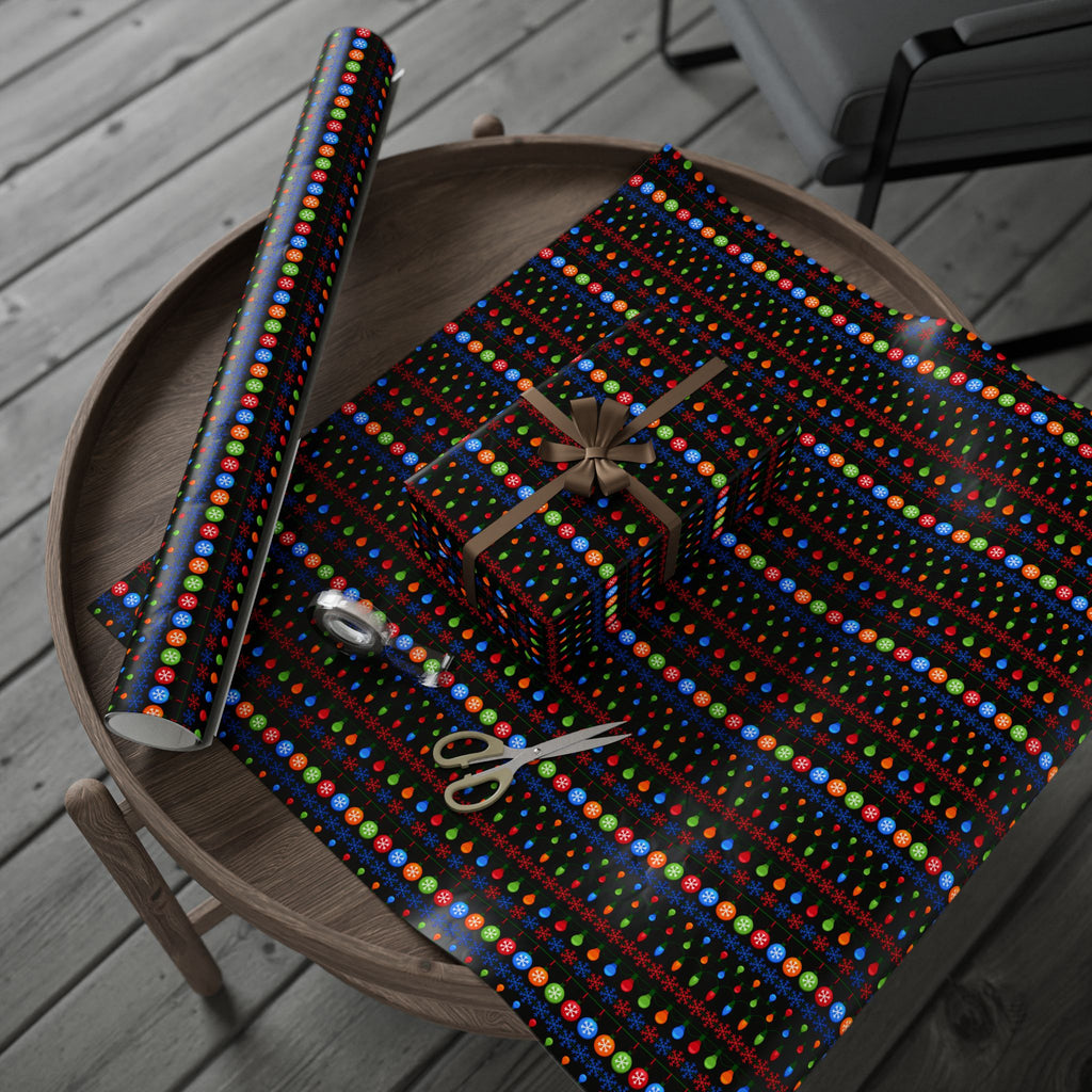 Christmas Ugly Lights Black Wrapping Paper | Holiday Gift Wrapping Paper Roll