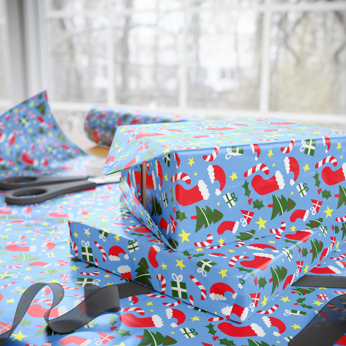 Christmas White Ribbon Wrapping Paper | Holiday Gift Wrapping Paper Roll