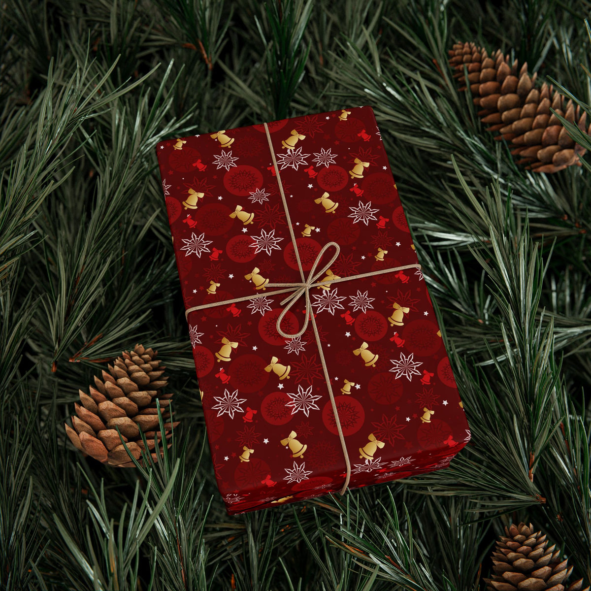 Christmas Golden Bells Wrapping Paper | Holiday Gift Wrapping Paper Roll