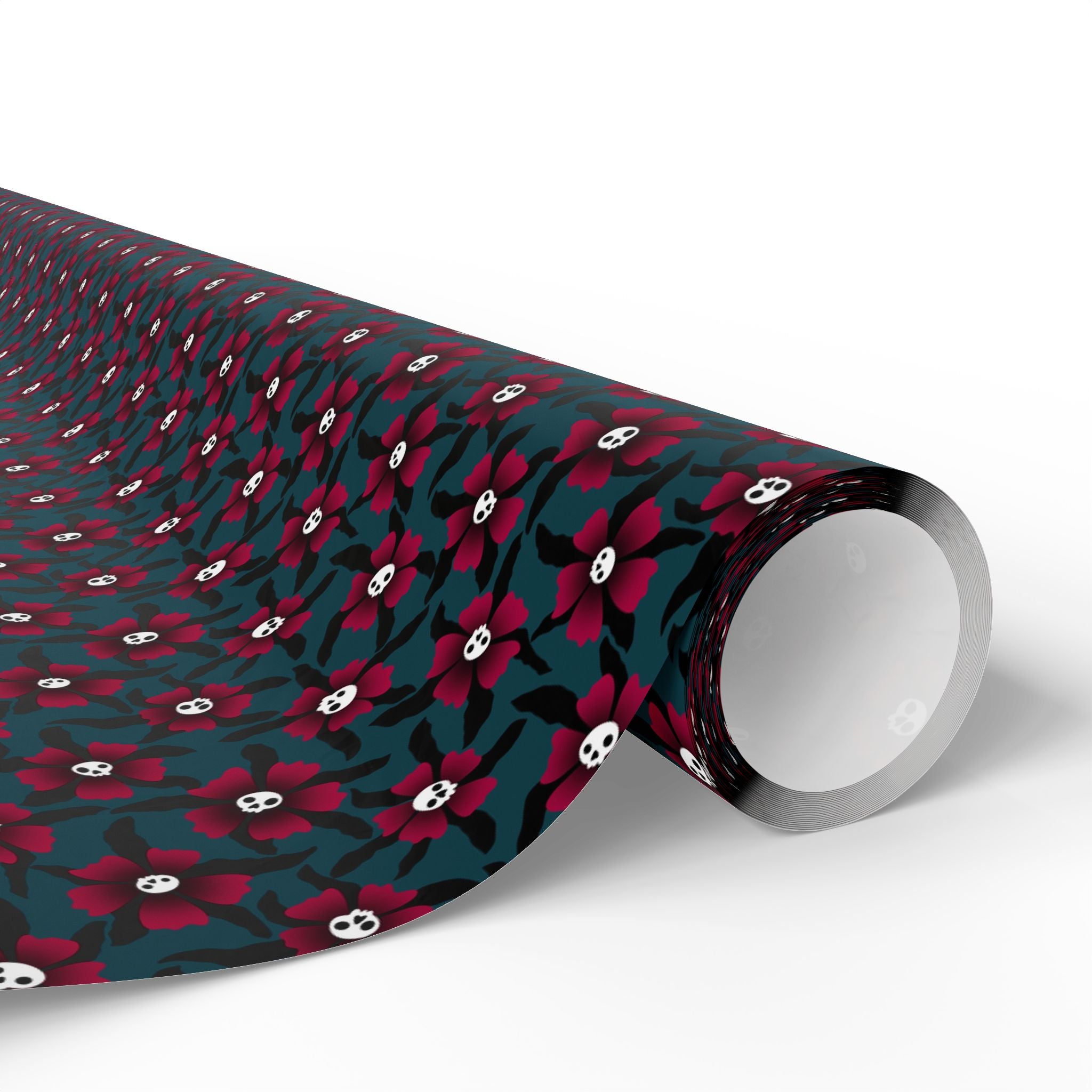 Day of the Dead Autumn Floral Skulls Wrapping Paper | Holiday Gift Wrapping Paper Roll