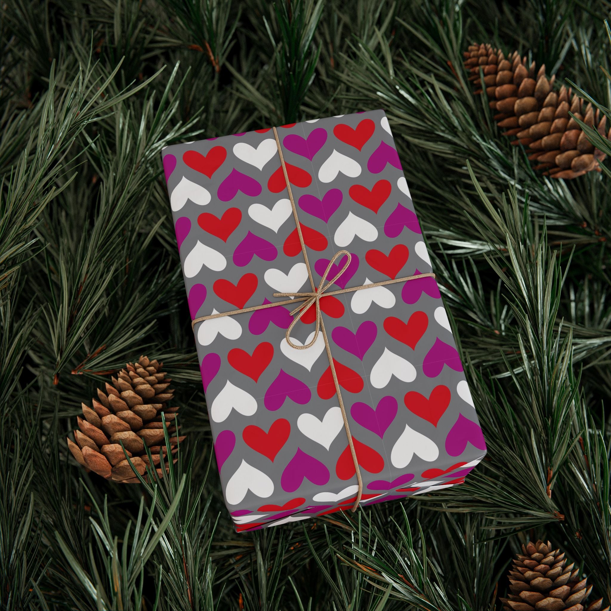 Valentine’s Day Grey TriColor Crush Wrapping Paper | Holiday Gift Wrapping Paper Roll