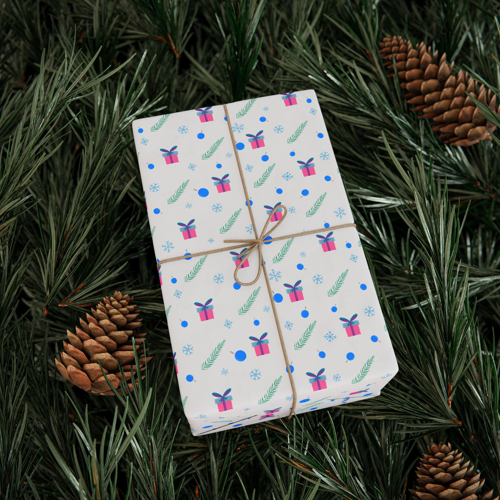 Christmas Festive Feathers & Bows Wrapping Paper | Holiday Gift Wrapping Paper Roll