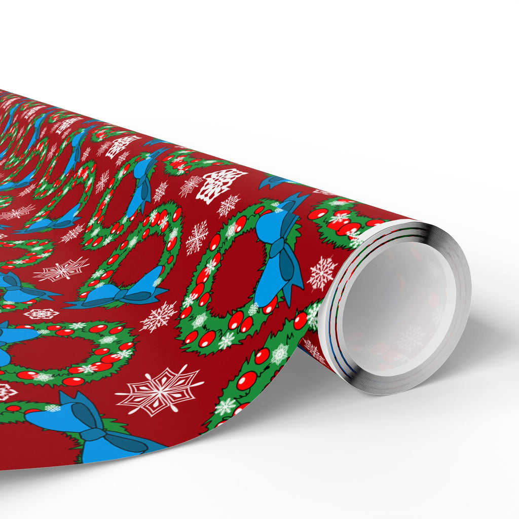 Christmas Snowy Wreaths Wrapping Paper | Holiday Gift Wrapping Paper Roll