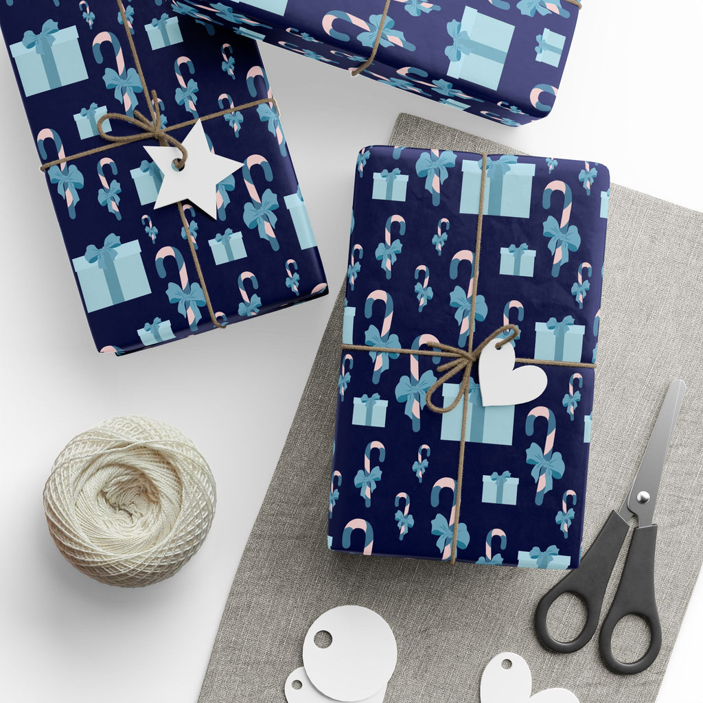 Christmas Blue Candy Canes Wrapping Paper | Holiday Gift Wrapping Paper