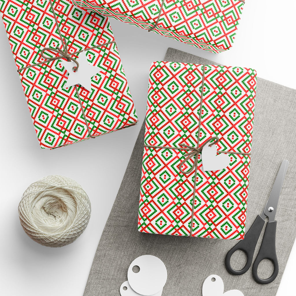 Christmas Diagonal Diamonds Wrapping Paper | Holiday Gift Wrapping Paper Roll