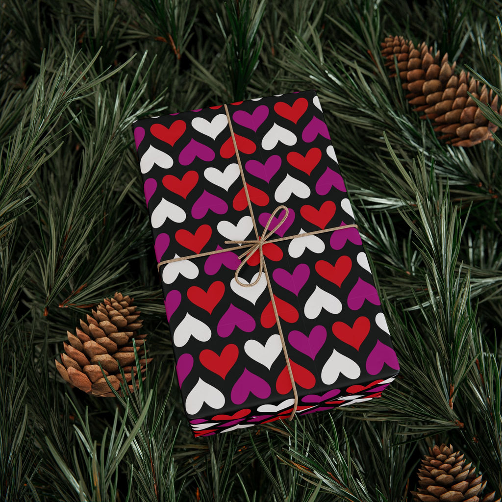 Valentine’s Day Black TriColor Crush Wrapping Paper | Holiday Gift Wrapping Paper Roll