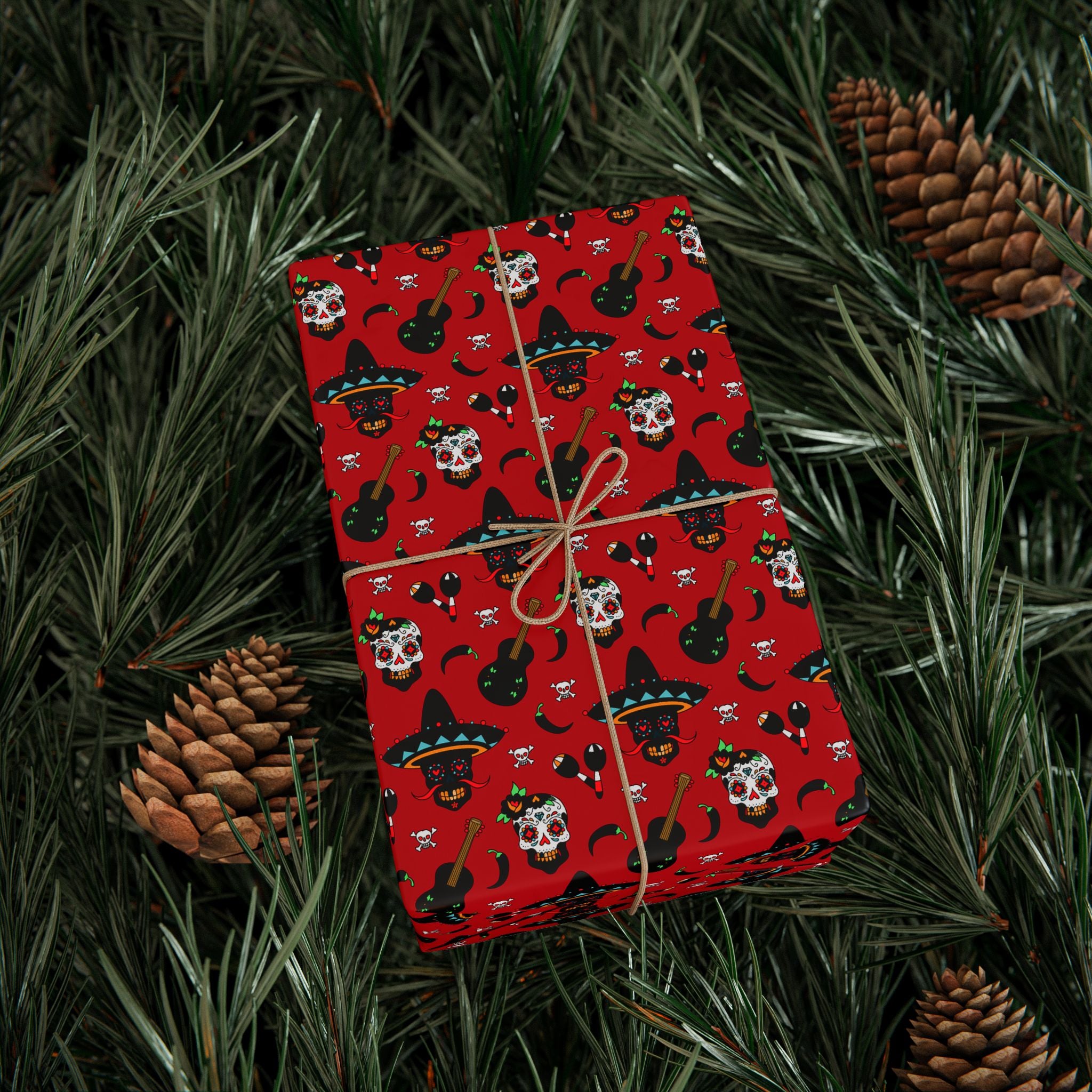 Day of the Dead Chili Pepper Skulls Wrapping Paper | Holiday Gift Wrapping Paper Roll