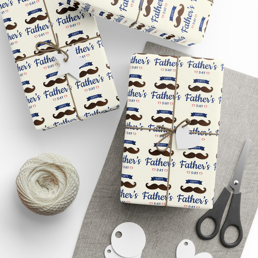 Father's Day Mustache Heart Wrapping Paper - Holiday Gift Wrapping Paper Roll